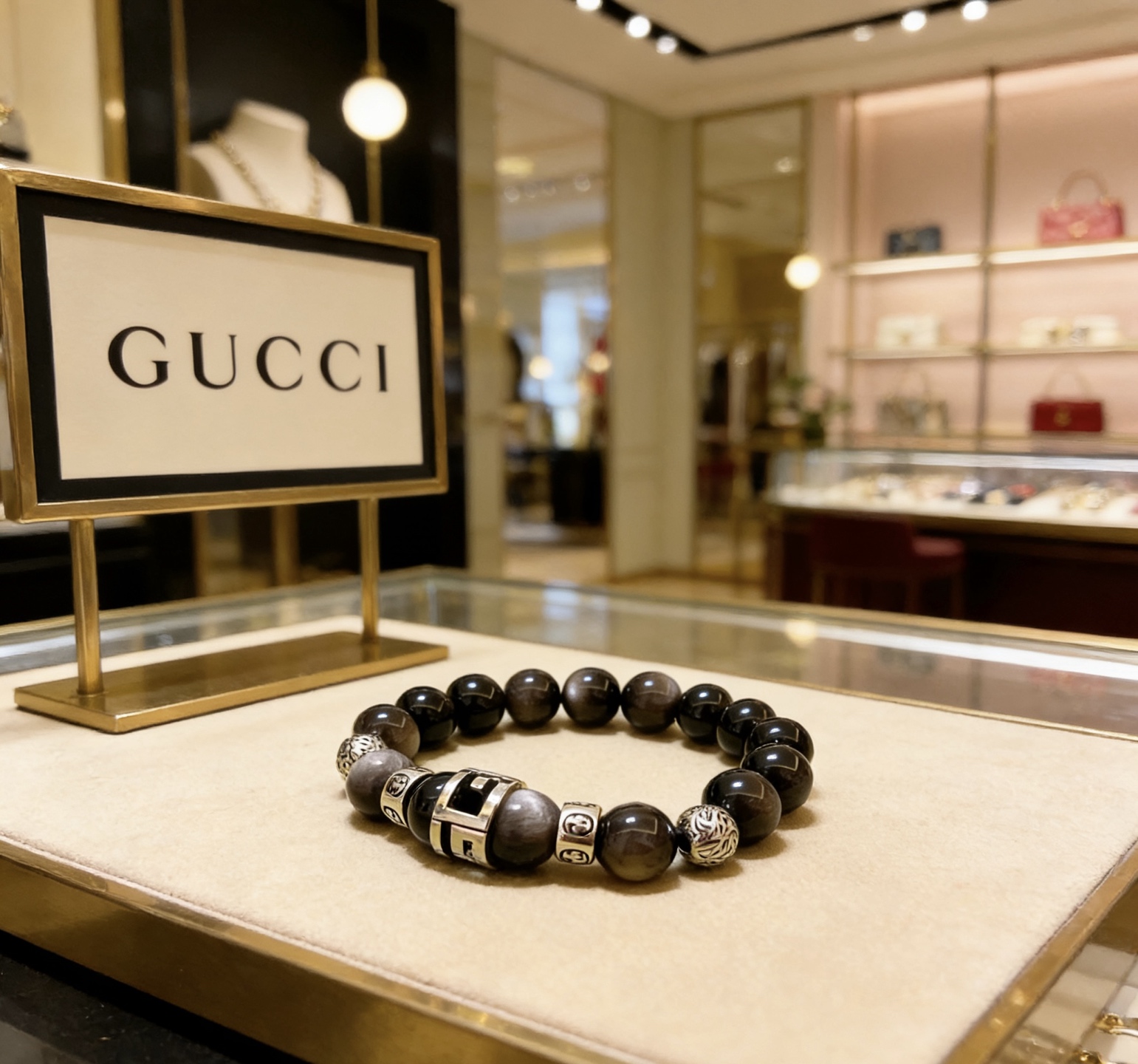 Gucci 新品发布会 古驰手链天然石 精工版本天然黑曜石古驰手链