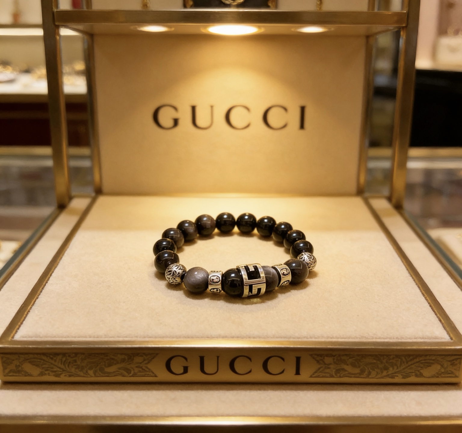 Gucci 新品发布会 古驰手链天然石 精工版本天然黑曜石古驰手链