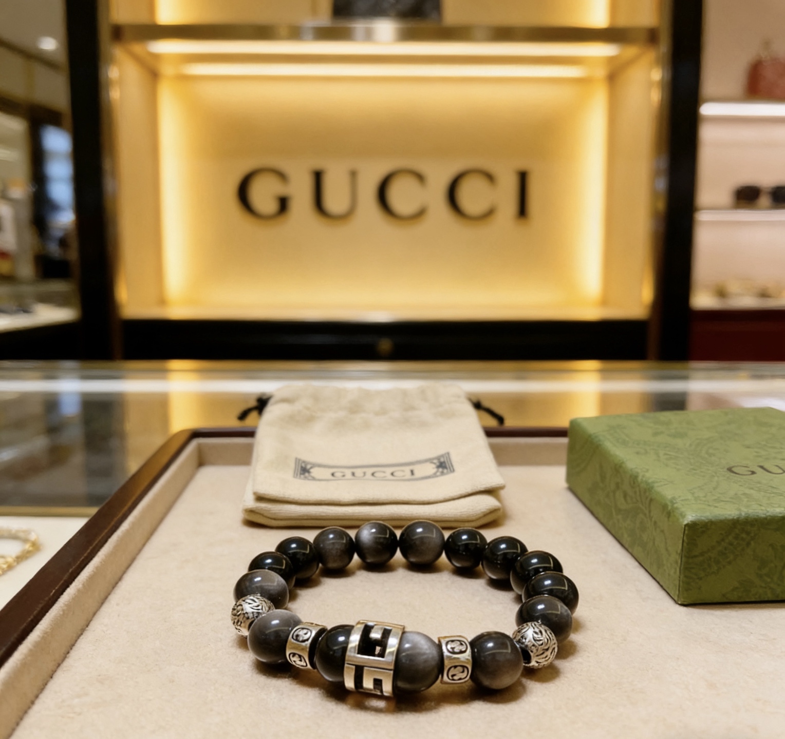 Gucci 新品发布会 古驰手链天然石 精工版本天然黑曜石古驰手链