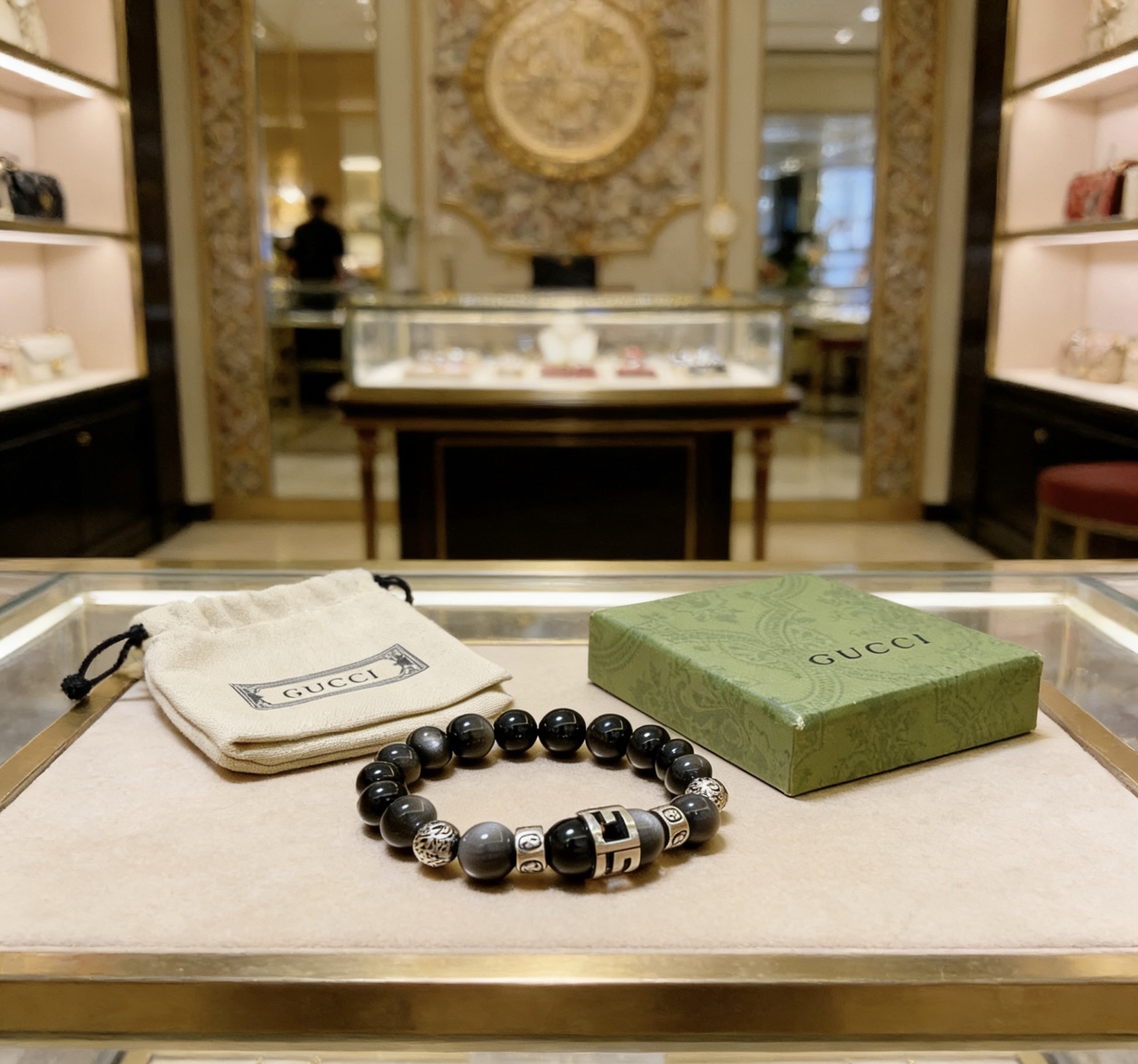Gucci 新品发布会 古驰手链天然石 精工版本天然黑曜石古驰手链