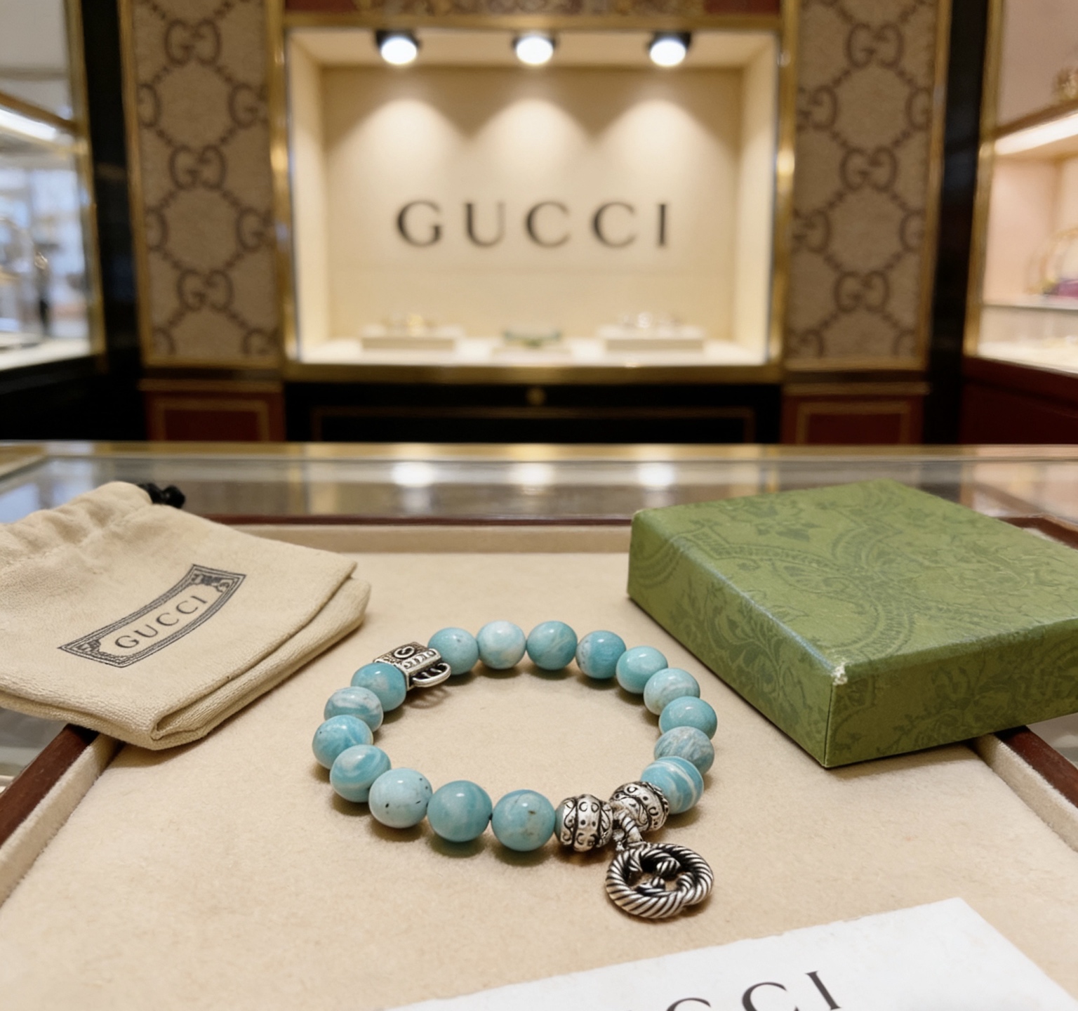 Gucci 𝐆𝐮𝐜𝐜𝐢古驰手链 最新款天然天河石手链档次更高 Anger Forest系列双G天然虎眼石水晶手链