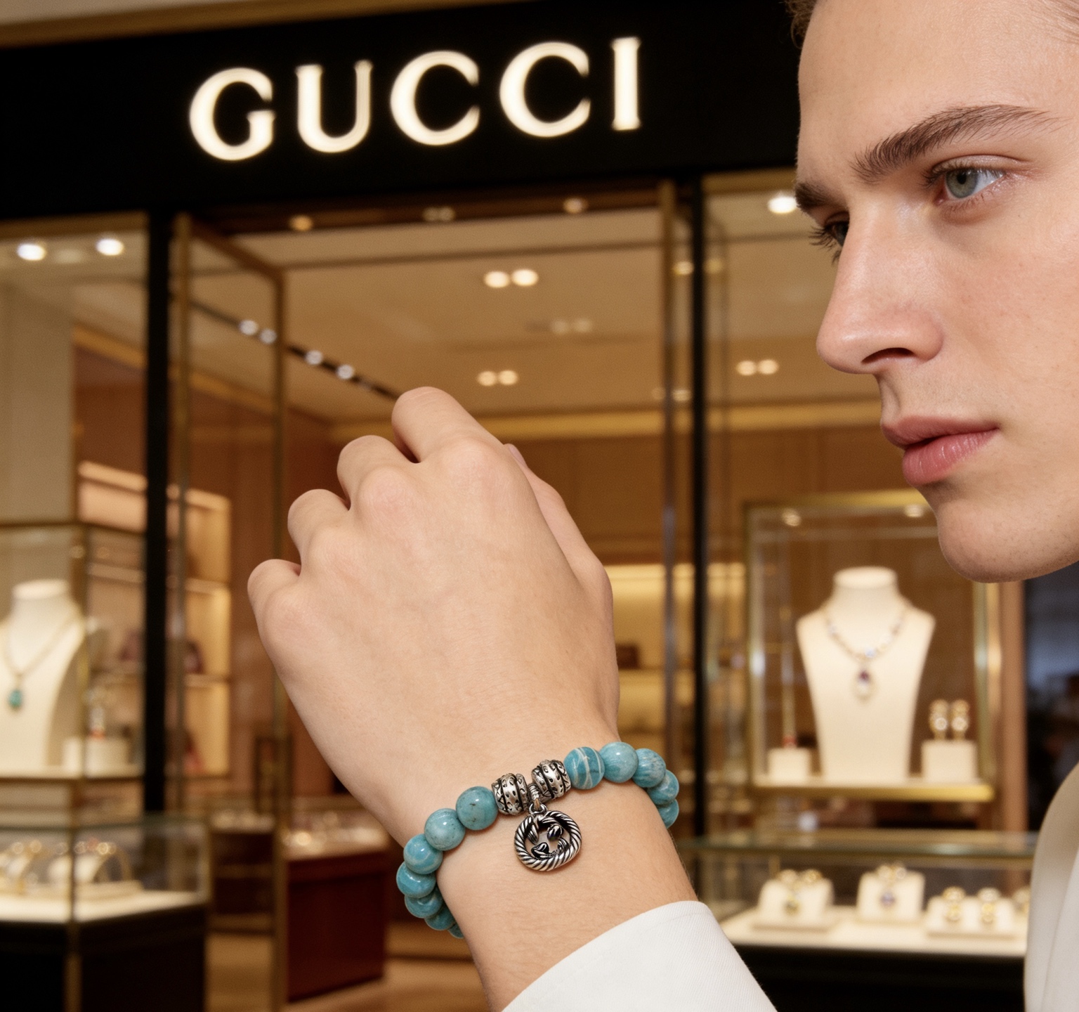 Gucci 𝐆𝐮𝐜𝐜𝐢古驰手链 最新款天然天河石手链档次更高 Anger Forest系列双G天然虎眼石水晶手链