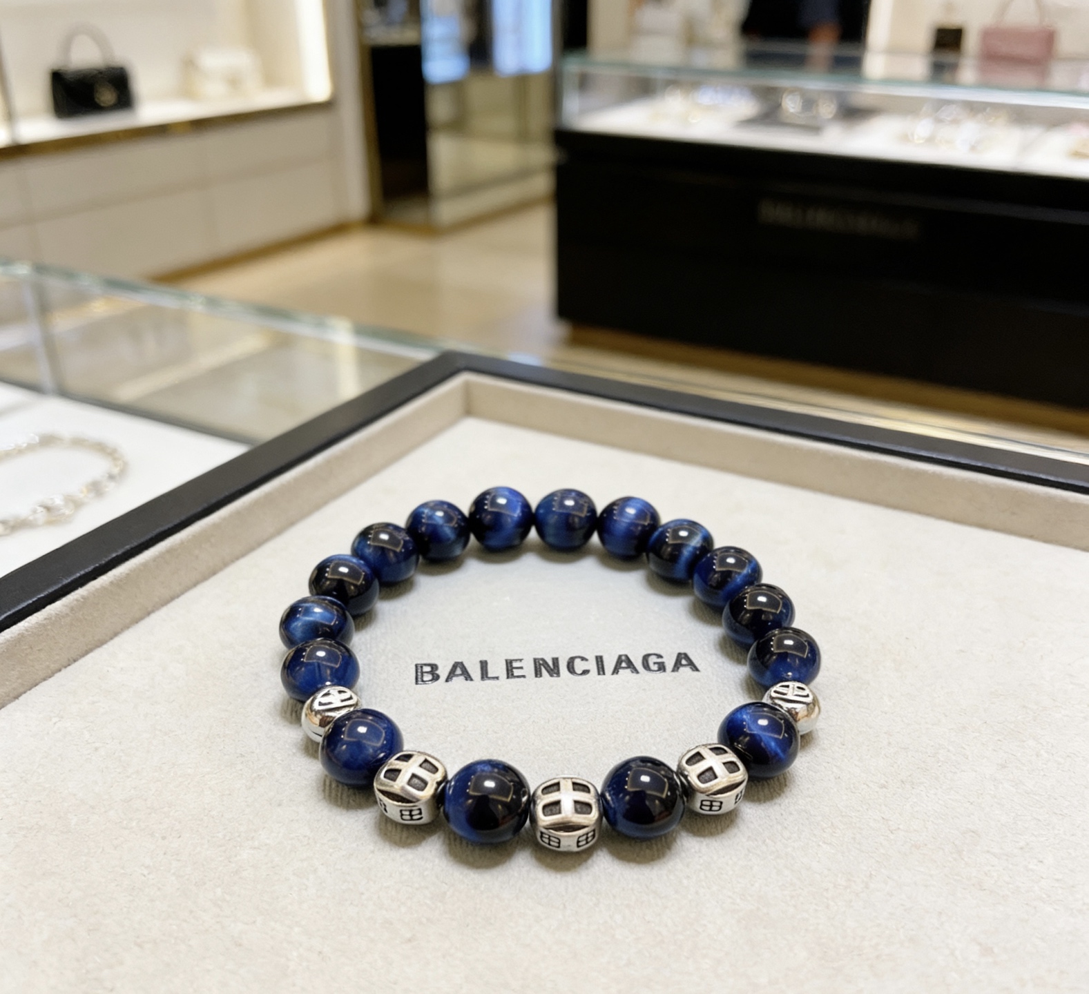 Pulsera Balenciaga de ojo de tigre natural, versión de artesanía de mostrador, estilo de plata tailandesa, pulsera Bale…