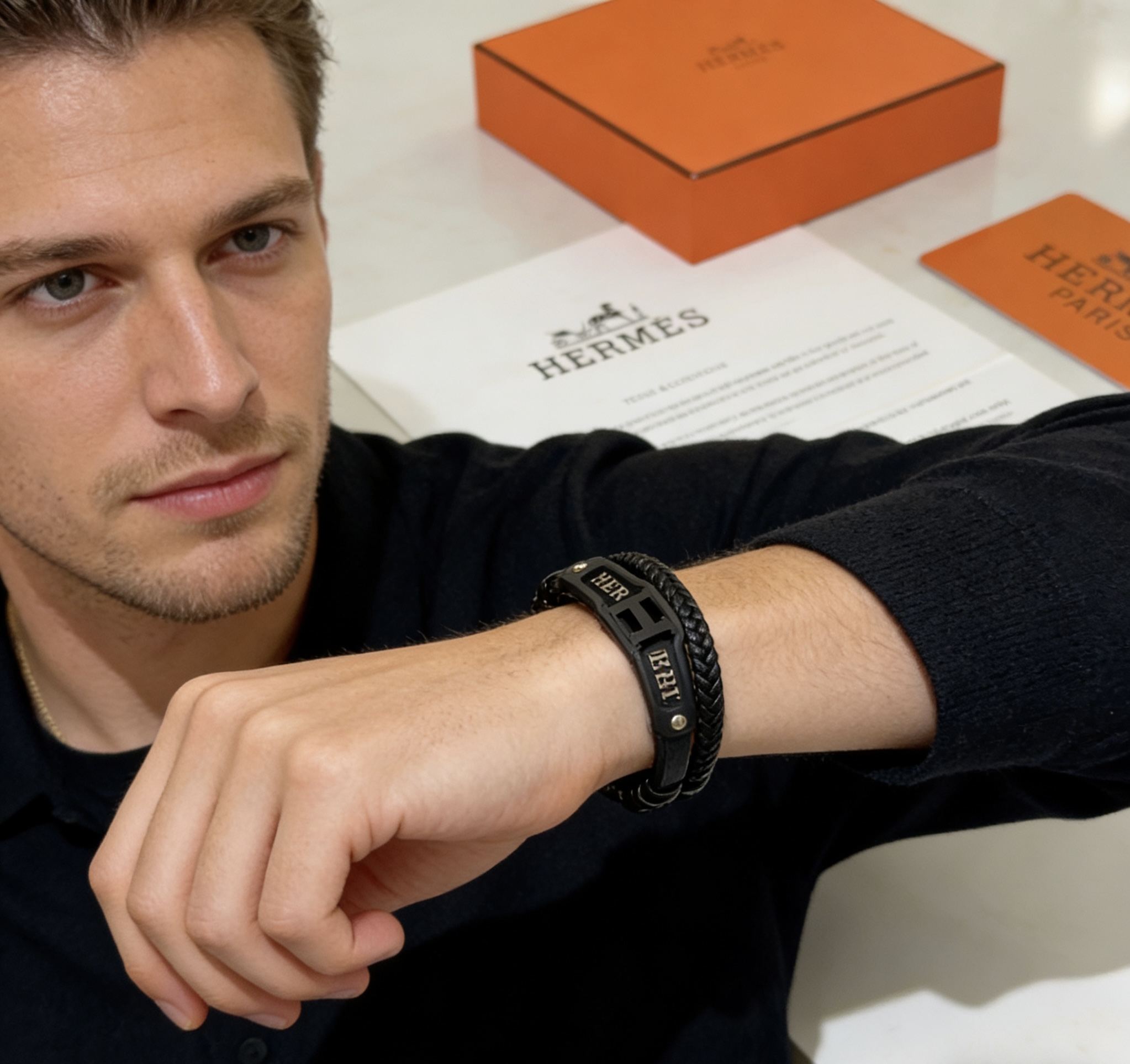 Hermès 新品发售 ‍⬛爱马仕皮绳手环最新款纯手工皮材质档次更高 Anger Forest系列爱马仕手链 款系列18k金手链手绳