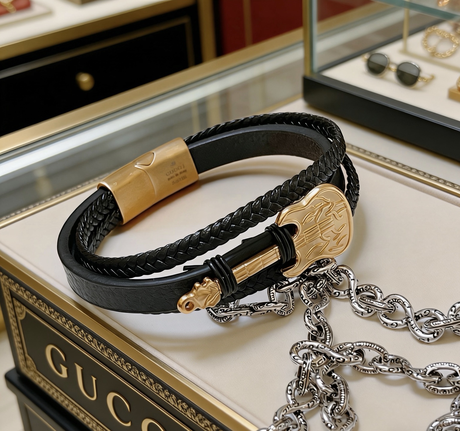 Gucci 新品发售 ‍⬛𝐆𝐮𝐜𝐜𝐢古驰手绳手环最新款纯手工头层牛皮材质档次更高 Anger Forest系列双G 款系列 银手链手绳