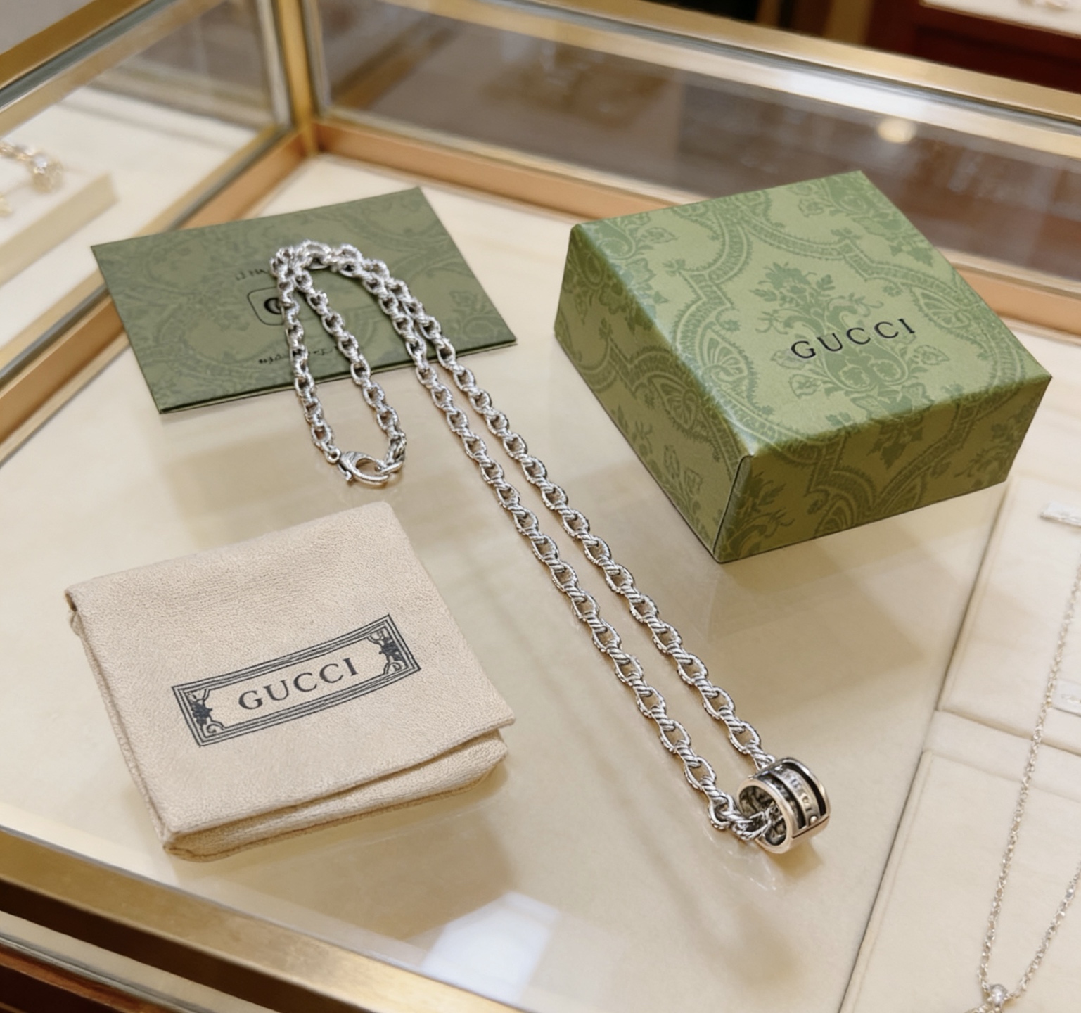 Gucci 𝐆𝐮𝐜𝐜𝐢古驰项链最新款链条档次更高 Anger Forest系列双G 款古驰系列 银项链