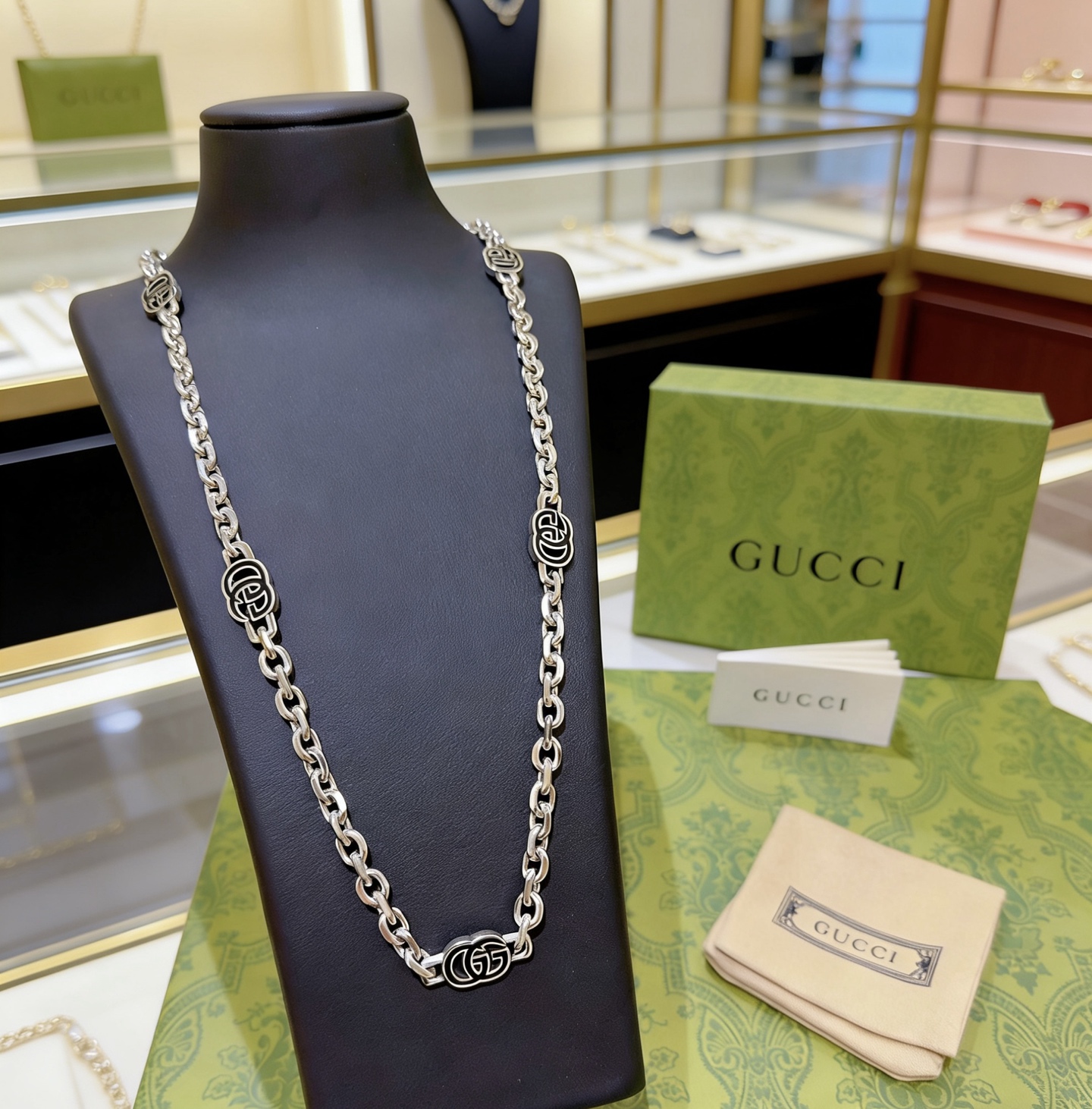 Gucci 新品发布 𝐆𝐮𝐜𝐜𝐢古驰项链最新款链条档次更高 Anger Forest系列双G 款联名设计理念项链系列 银项链