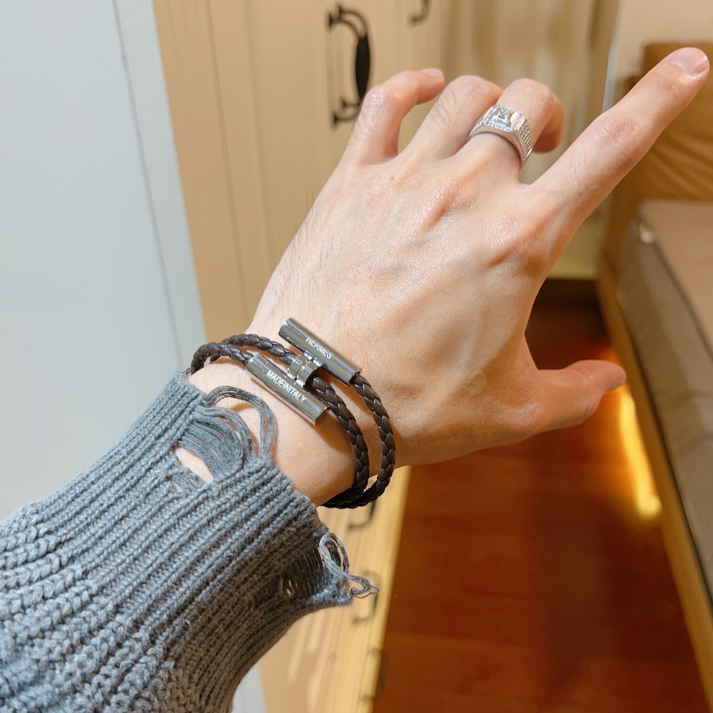 Hermès 新款Hermes爱马仕手链编织手绳加厚版 铂金版
