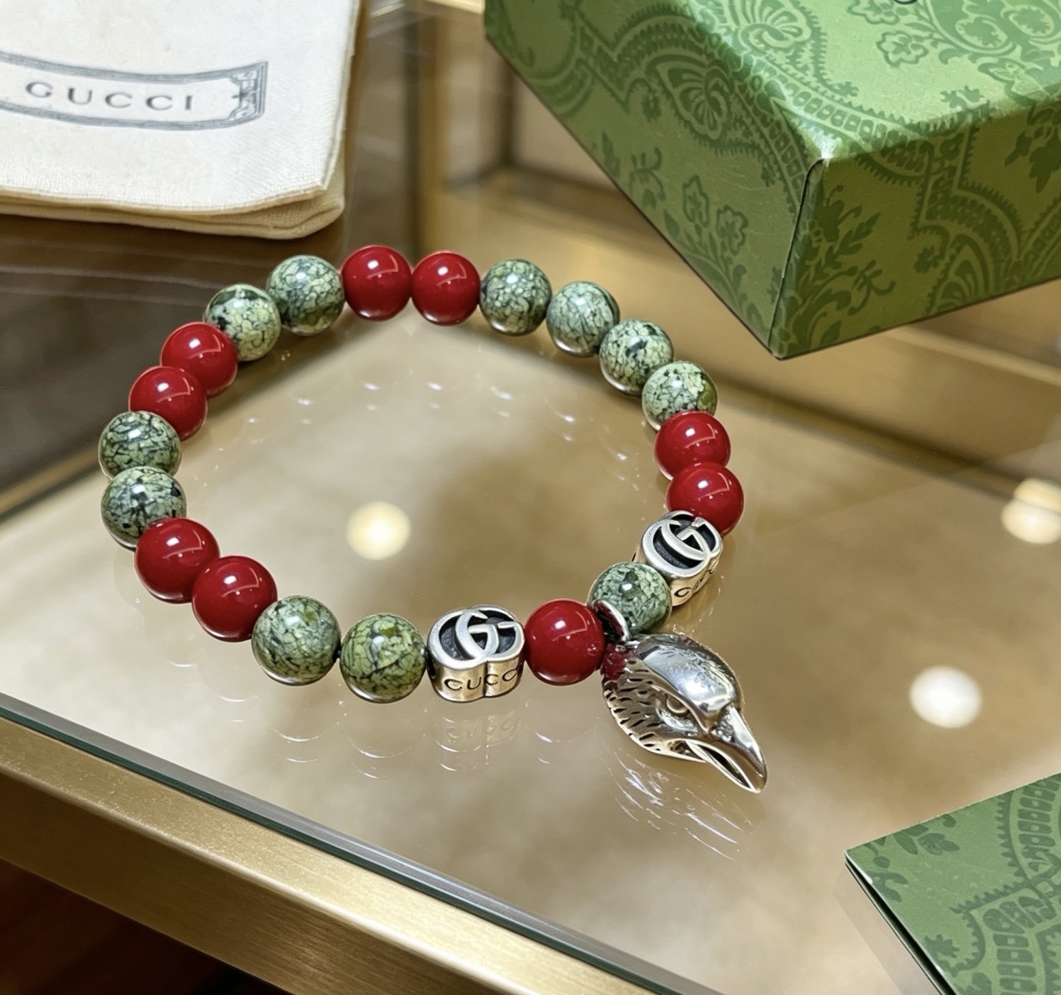 Gucci 𝐆𝐮𝐜𝐜𝐢古驰手链 最新款天然水晶手链档次更高 Anger Forest系列双g药王水晶手链