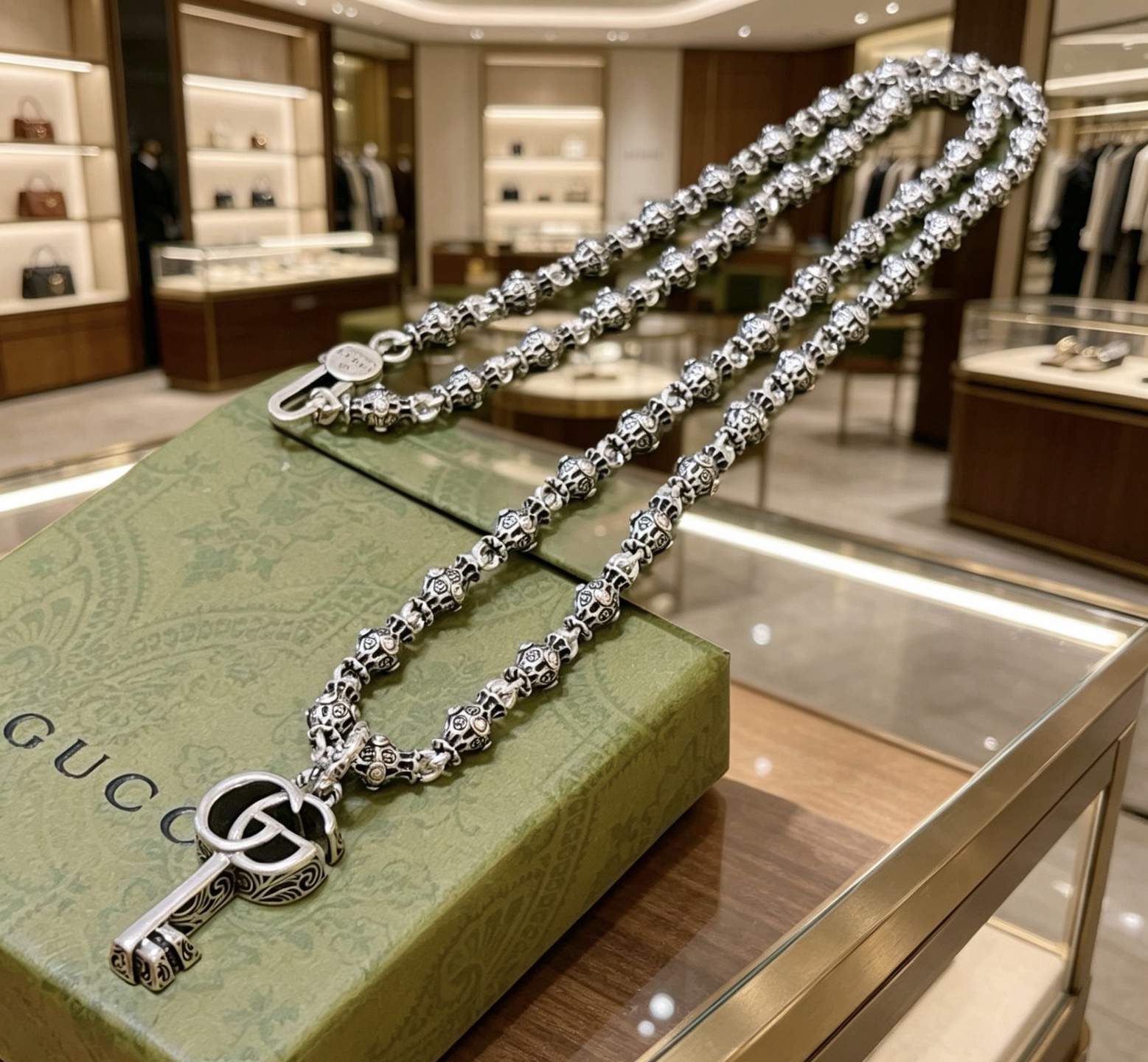 Gucci 𝐆𝐮𝐜𝐜𝐢古驰项链最新款链条档次更高 Anger Forest系列双G钥匙吊坠古驰项链
