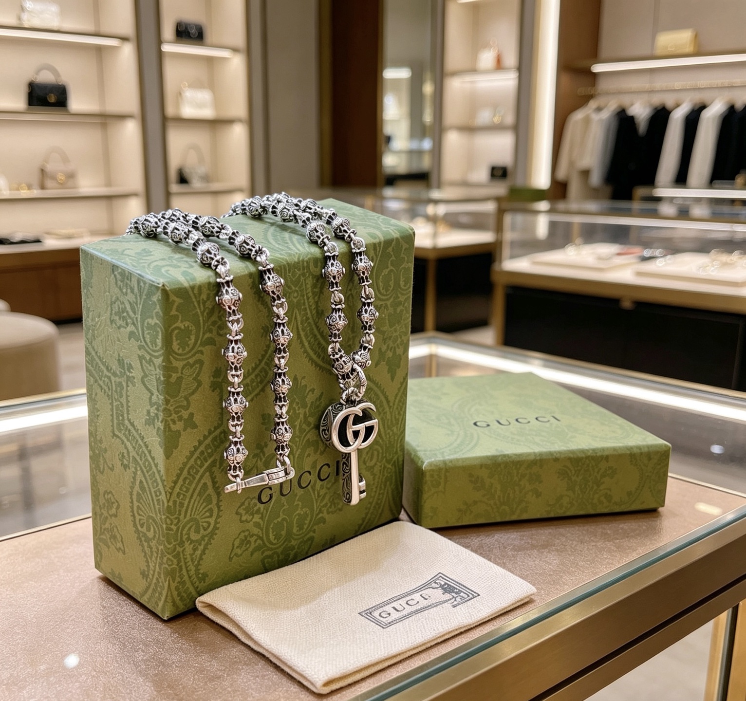 Gucci 𝐆𝐮𝐜𝐜𝐢古驰项链最新款链条档次更高 Anger Forest系列双G钥匙吊坠古驰项链