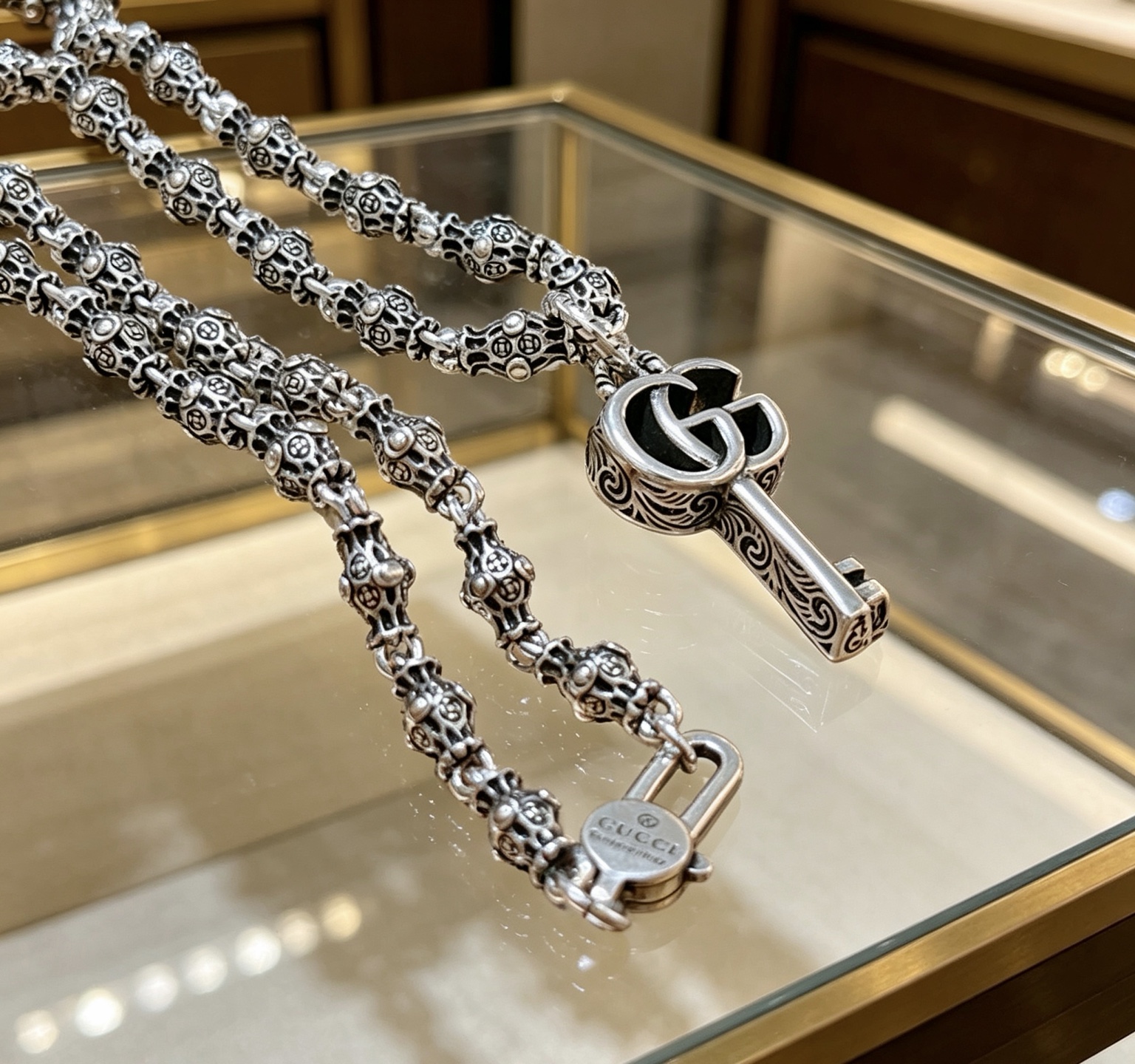 Gucci 𝐆𝐮𝐜𝐜𝐢古驰项链最新款链条档次更高 Anger Forest系列双G钥匙吊坠古驰项链