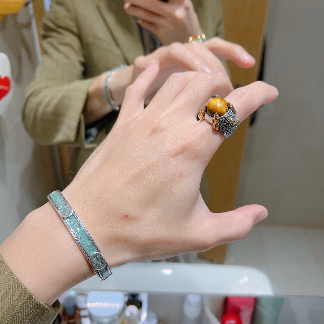 Gucci 𝐆𝐮𝐜𝐜𝐢古驰戒指最新款式天然石虎眼档次更高 Anger Forest系列双G纯手工制作工艺 古驰戒指