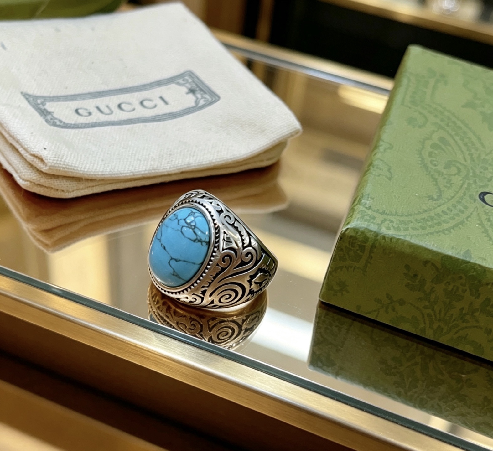 Gucci 𝐆𝐮𝐜𝐜𝐢古驰戒指最新款式天然宝石档次更高 Anger Forest系列双G纯手工制作工艺 古驰戒指