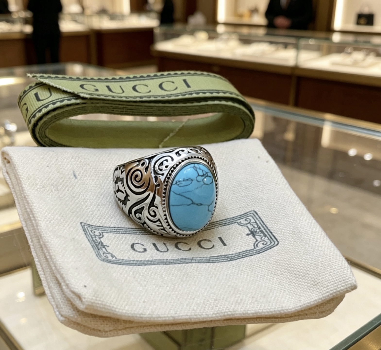 Gucci 𝐆𝐮𝐜𝐜𝐢古驰戒指最新款式天然宝石档次更高 Anger Forest系列双G纯手工制作工艺 古驰戒指