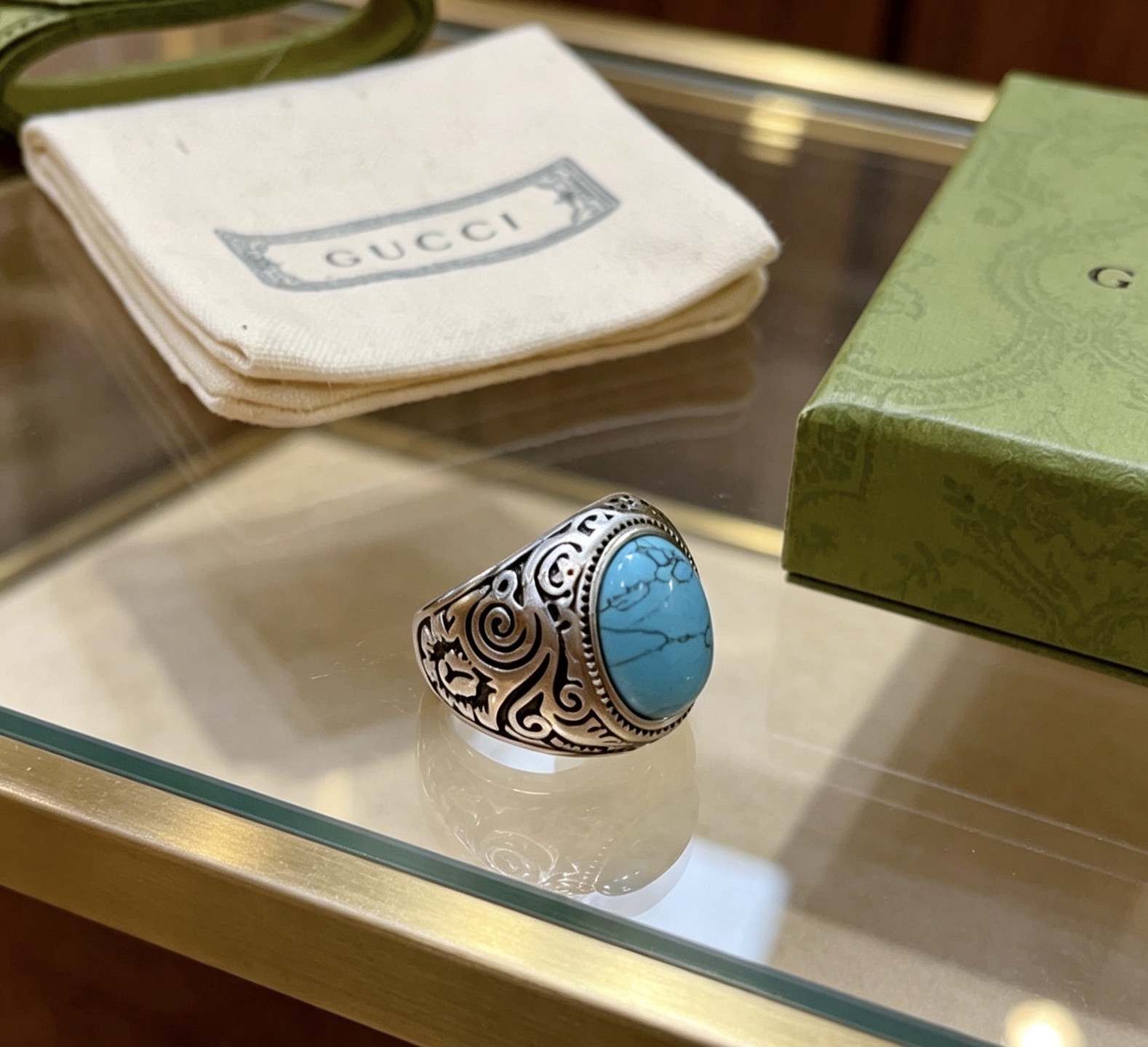 Gucci 𝐆𝐮𝐜𝐜𝐢古驰戒指最新款式天然宝石档次更高 Anger Forest系列双G纯手工制作工艺 古驰戒指