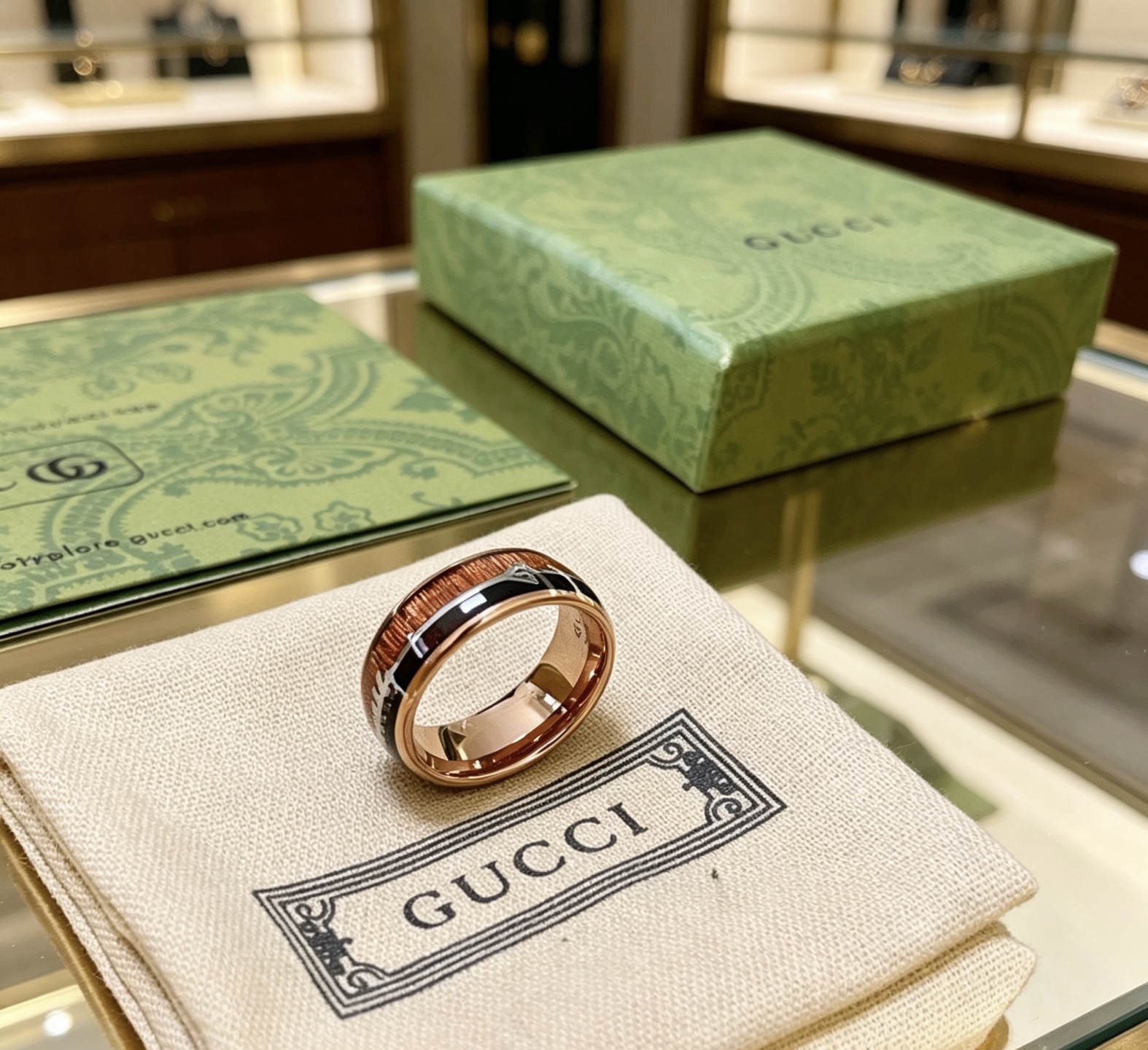 Gucci 𝐆𝐮𝐜𝐜𝐢古驰戒指最新款款式档次更高 Anger Forest系列树脂木纹高感双G纯手工制作工艺 古驰戒指