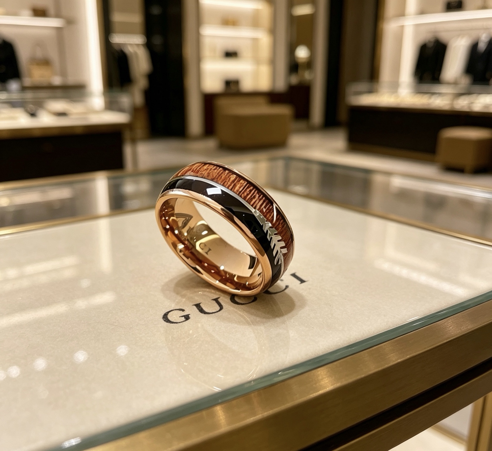 Gucci 𝐆𝐮𝐜𝐜𝐢古驰戒指最新款款式档次更高 Anger Forest系列树脂木纹高感双G纯手工制作工艺 古驰戒指