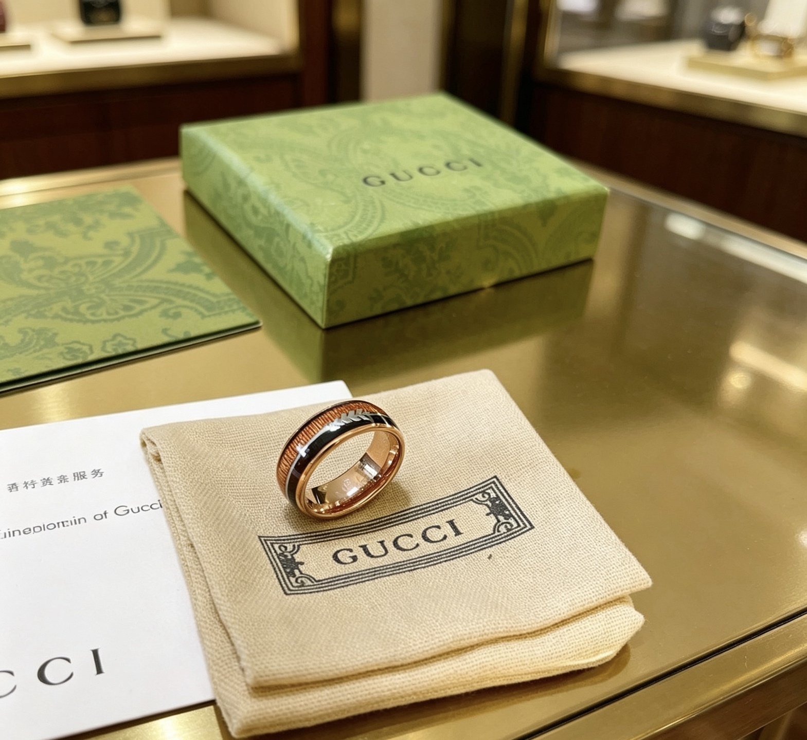 Gucci 𝐆𝐮𝐜𝐜𝐢古驰戒指最新款款式档次更高 Anger Forest系列树脂木纹高感双G纯手工制作工艺 古驰戒指