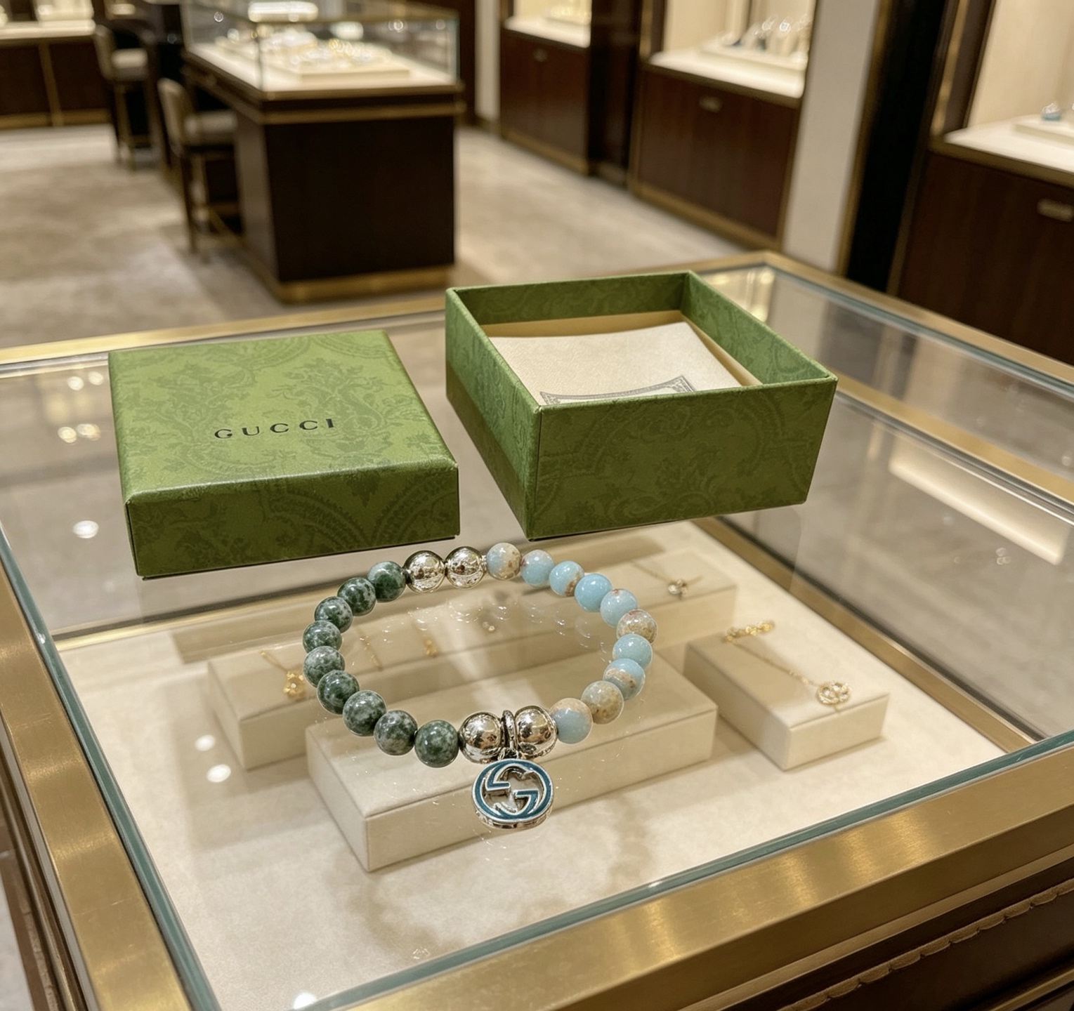Gucci 新品发布 𝐆𝐮𝐜𝐜𝐢古驰手链 最新款蛇皮石手链档次更高 Anger Forest系列双g水晶手链