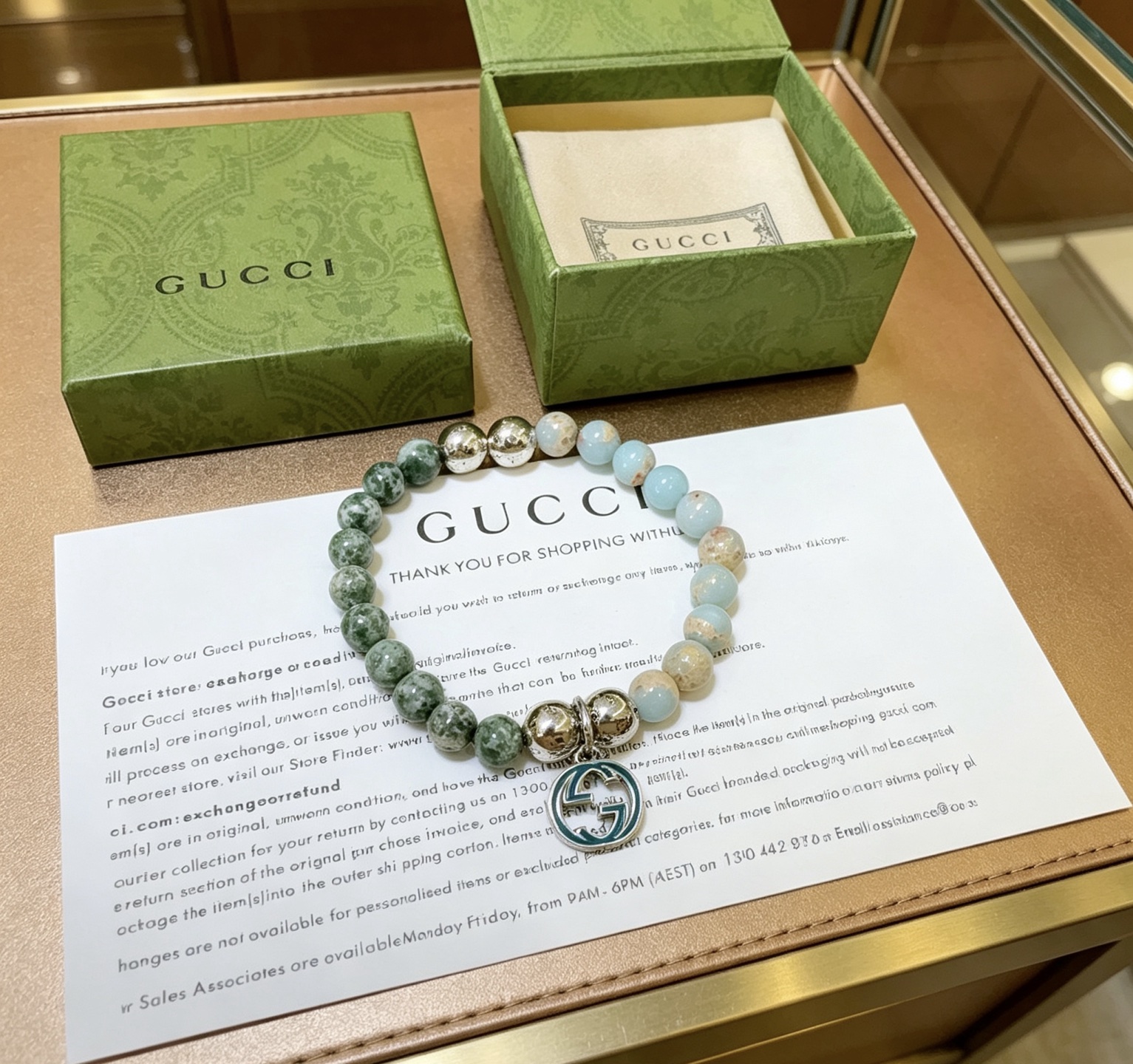 Gucci 新品发布 𝐆𝐮𝐜𝐜𝐢古驰手链 最新款蛇皮石手链档次更高 Anger Forest系列双g水晶手链
