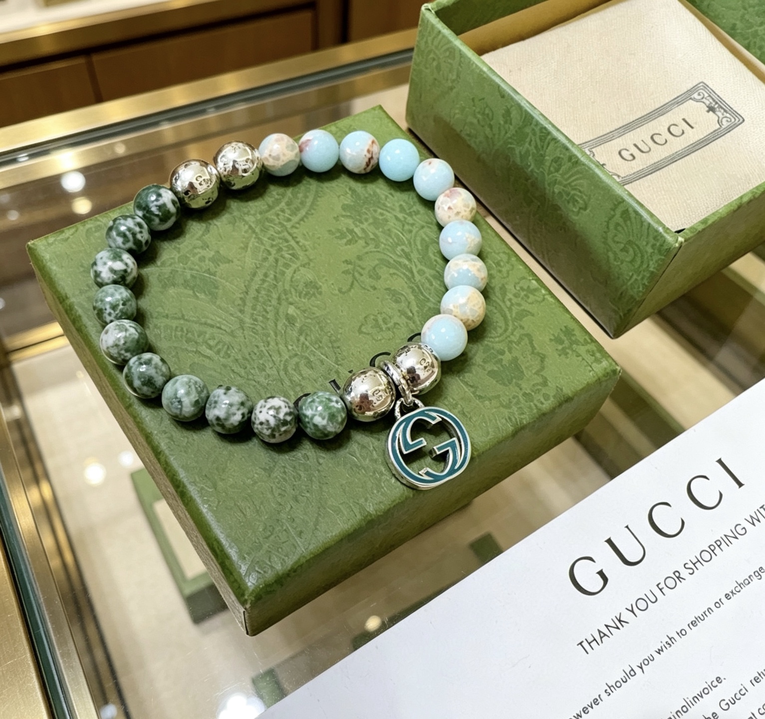 Gucci 新品发布 𝐆𝐮𝐜𝐜𝐢古驰手链 最新款蛇皮石手链档次更高 Anger Forest系列双g水晶手链