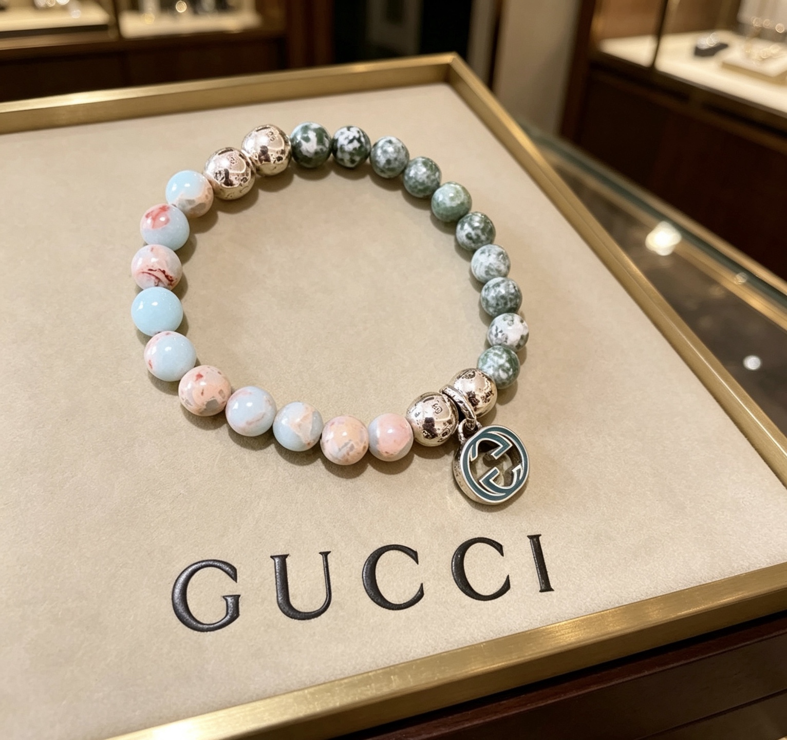 Gucci 新品发布 𝐆𝐮𝐜𝐜𝐢古驰手链 最新款蛇皮石手链档次更高 Anger Forest系列双g水晶手链