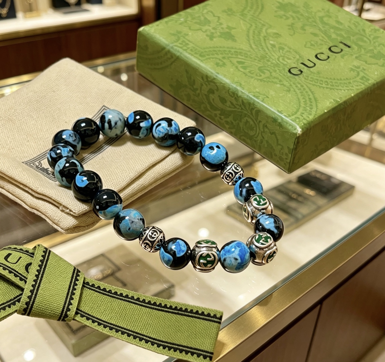 Gucci 新品发布 𝐆𝐮𝐜𝐜𝐢古驰手链 奢华古驰手串 玛瑙手链水晶 最新款全件串珠手链档次更高 Anger Forest系列双g 古驰手链