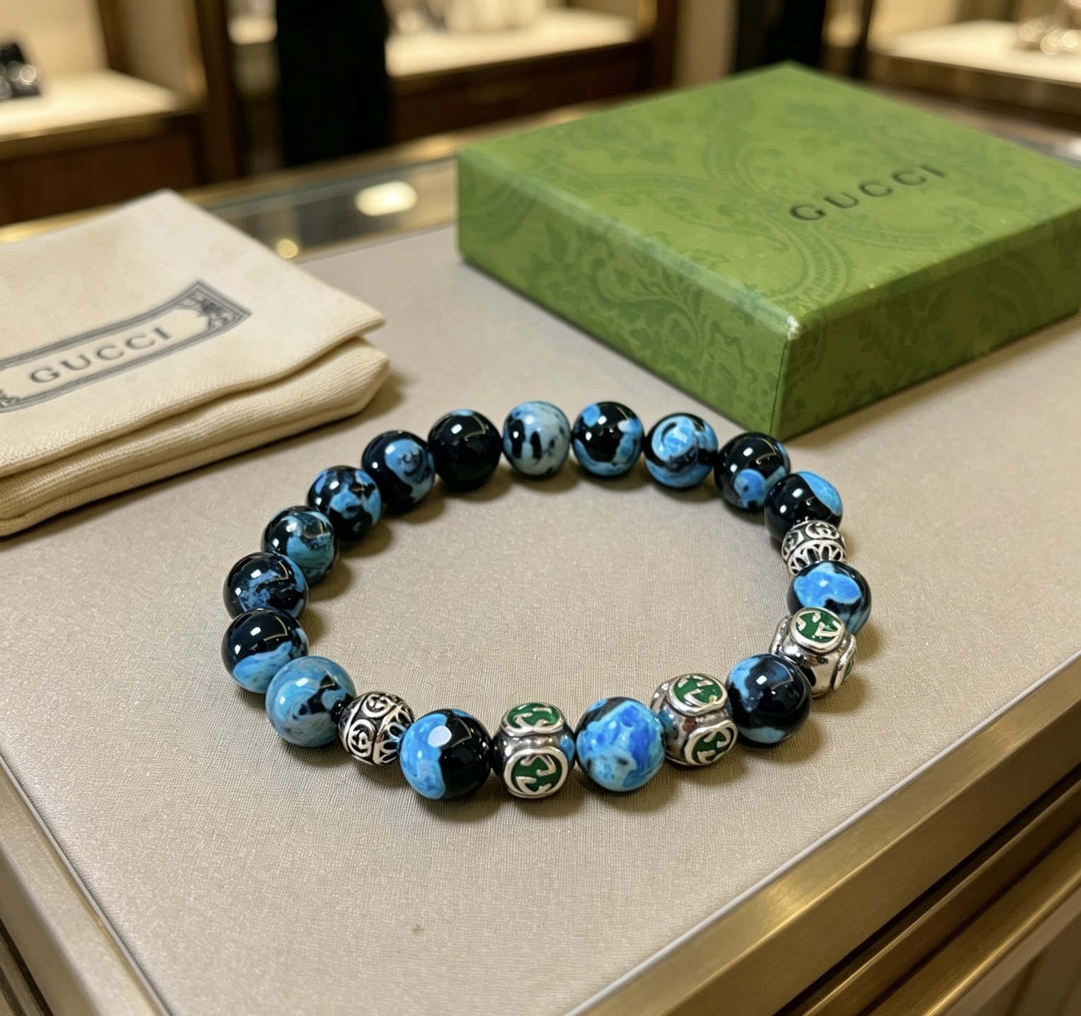 Gucci 新品发布 𝐆𝐮𝐜𝐜𝐢古驰手链 奢华古驰手串 玛瑙手链水晶 最新款全件串珠手链档次更高 Anger Forest系列双g 古驰手链