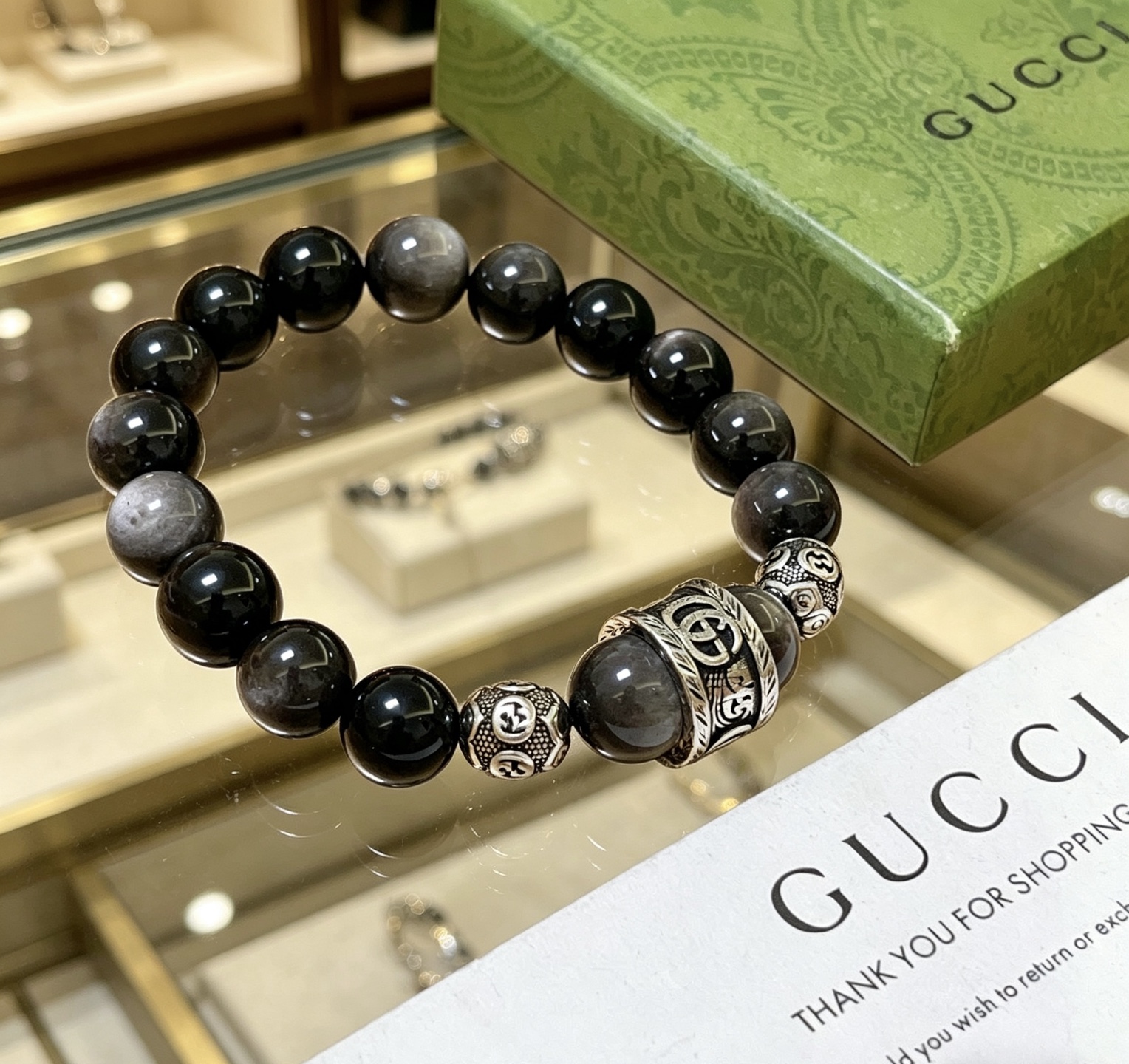 Gucci 新品发布会 古驰手链天然石 精工版本天然黑曜石古驰手链
