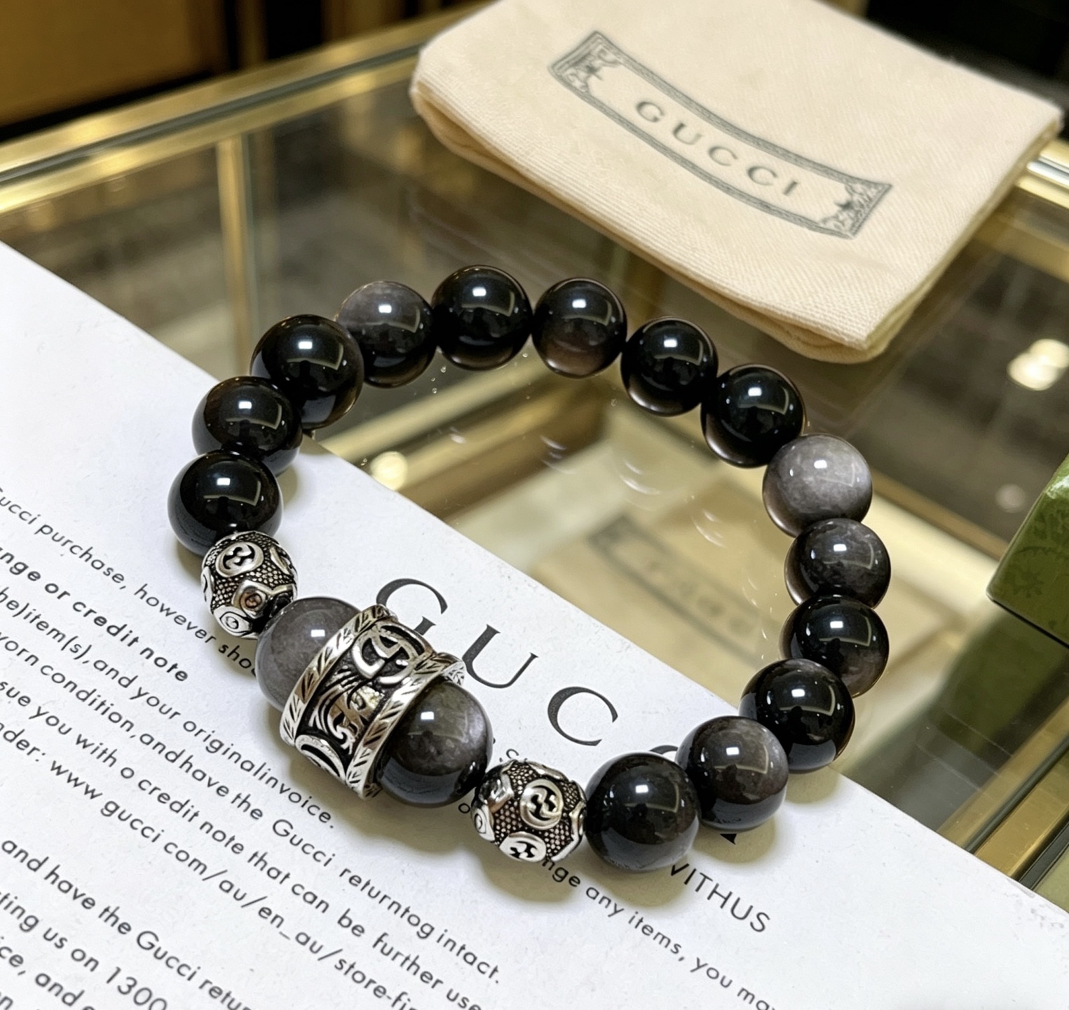 Gucci 新品发布会 古驰手链天然石 精工版本天然黑曜石古驰手链