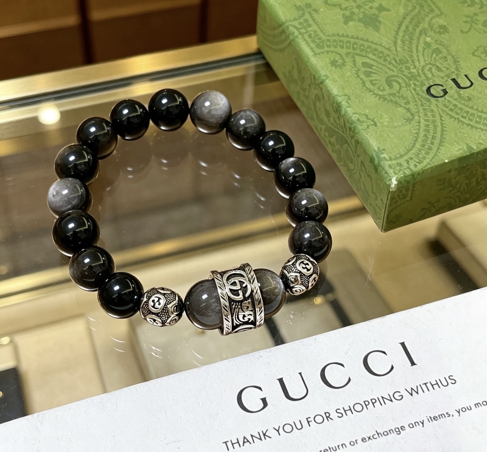 Gucci 新品发布会 古驰手链天然石 精工版本天然黑曜石古驰手链