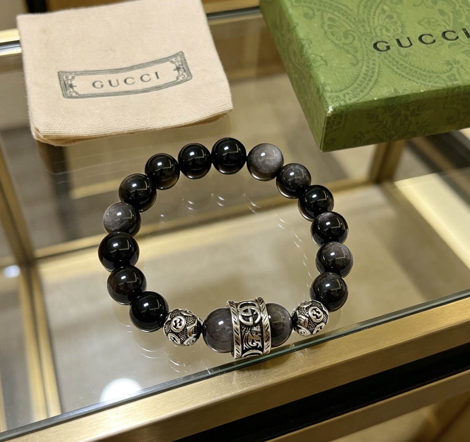 Gucci 新品发布会 古驰手链天然石 精工版本天然黑曜石古驰手链