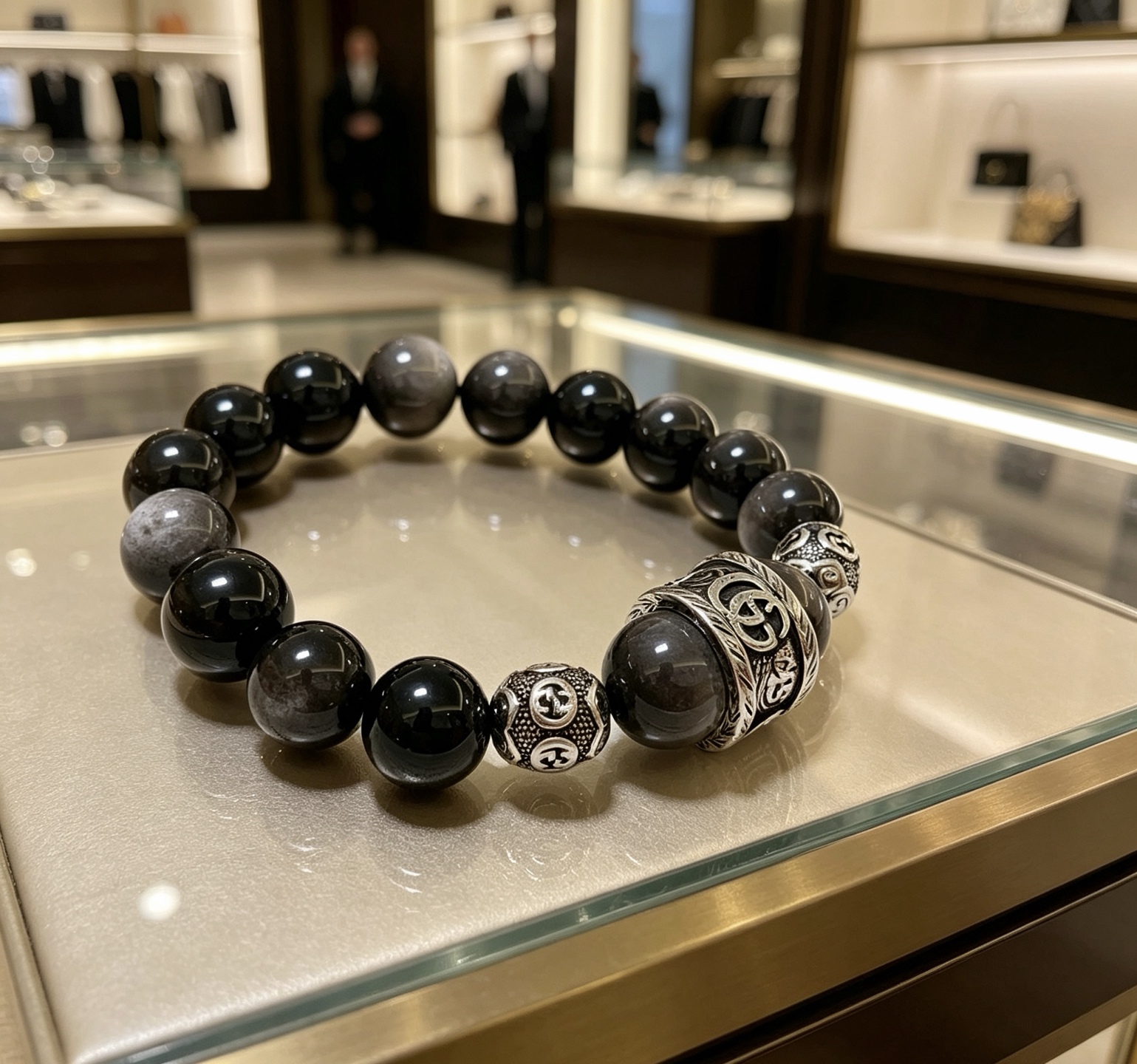 Gucci 新品发布会 古驰手链天然石 精工版本天然黑曜石古驰手链