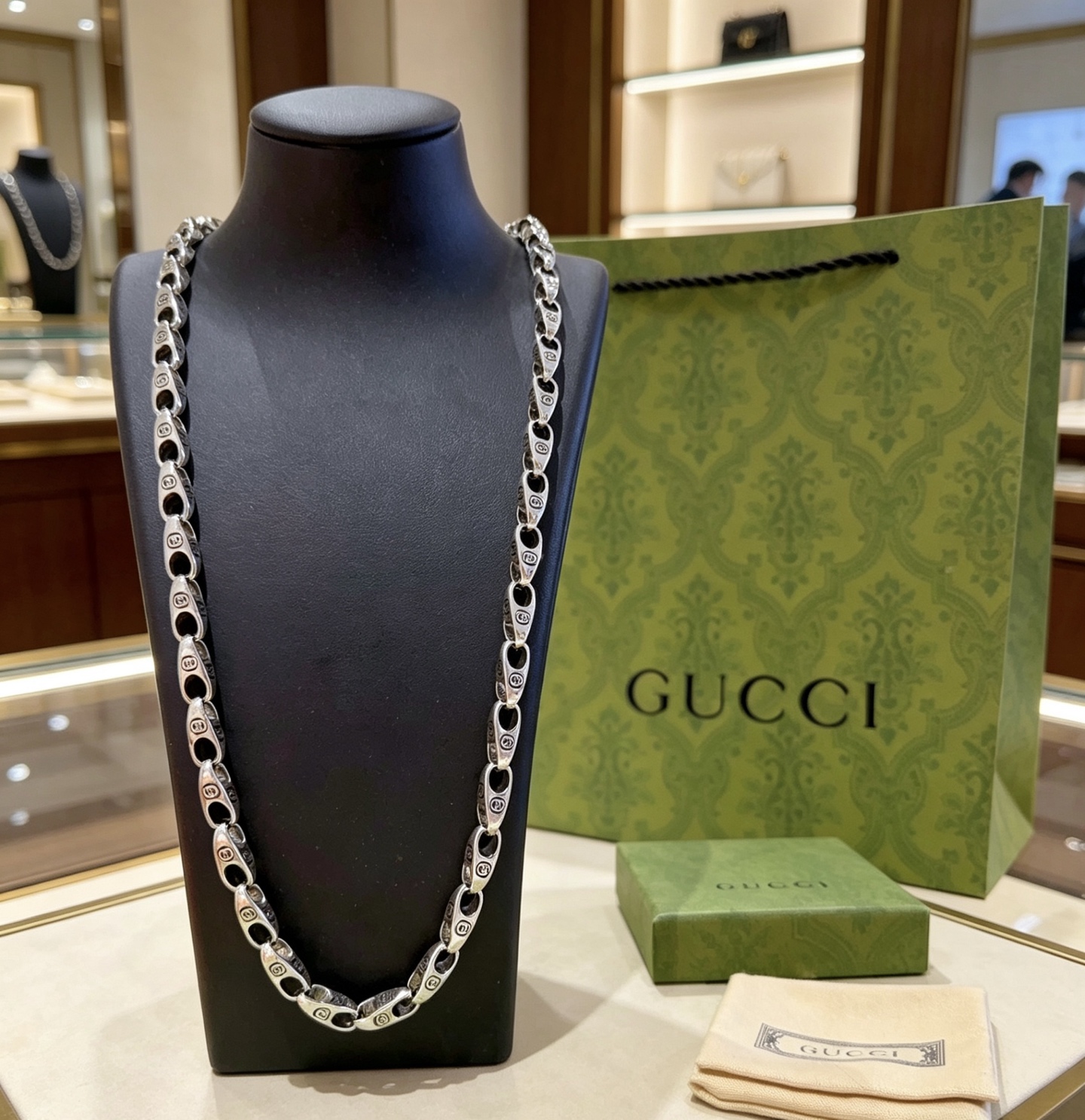Gucci 𝐆𝐮𝐜𝐜𝐢古驰项链最新款链条档次更高 Anger Forest系列双G 款设计理念项链系列 银项链