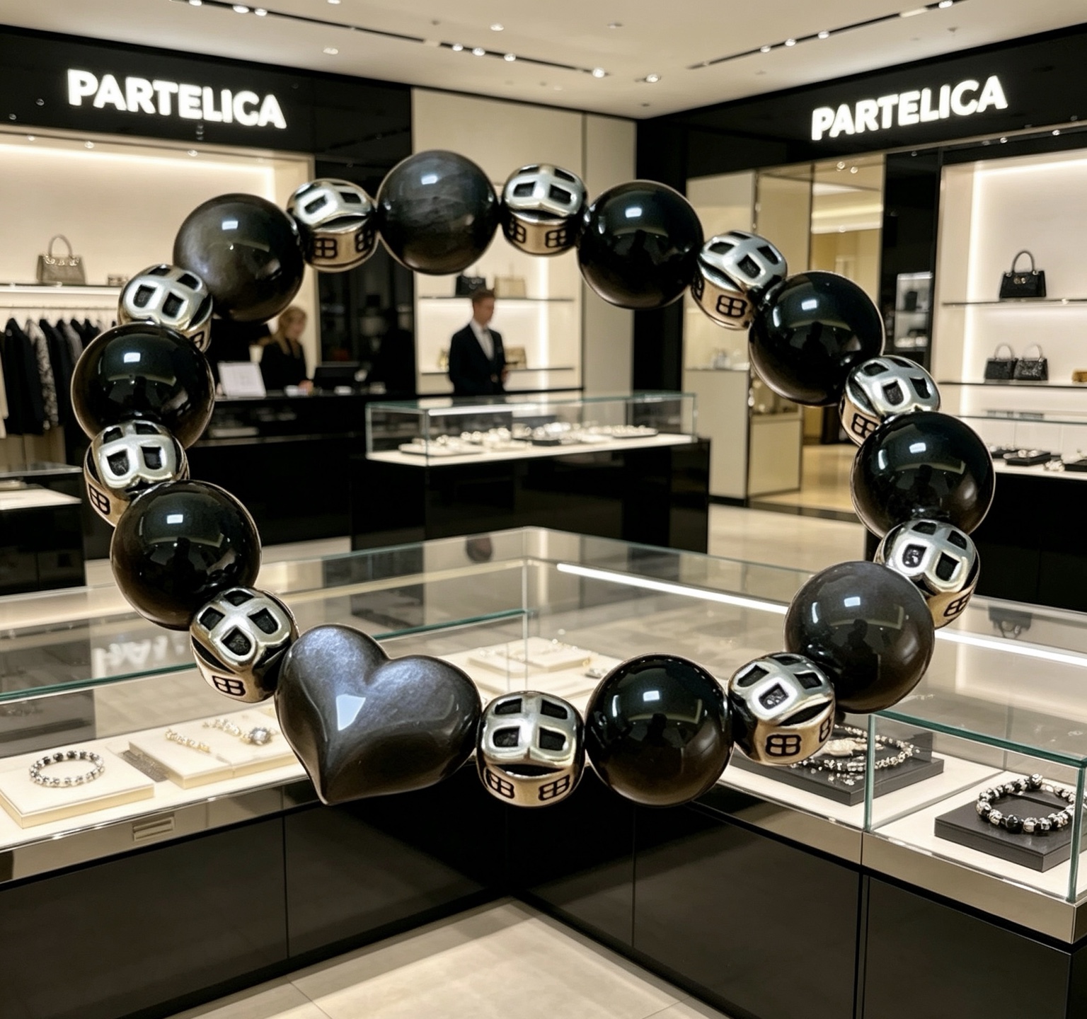 Balenciaga 新品发布会 精工版本天然银曜石巴黎世家手链