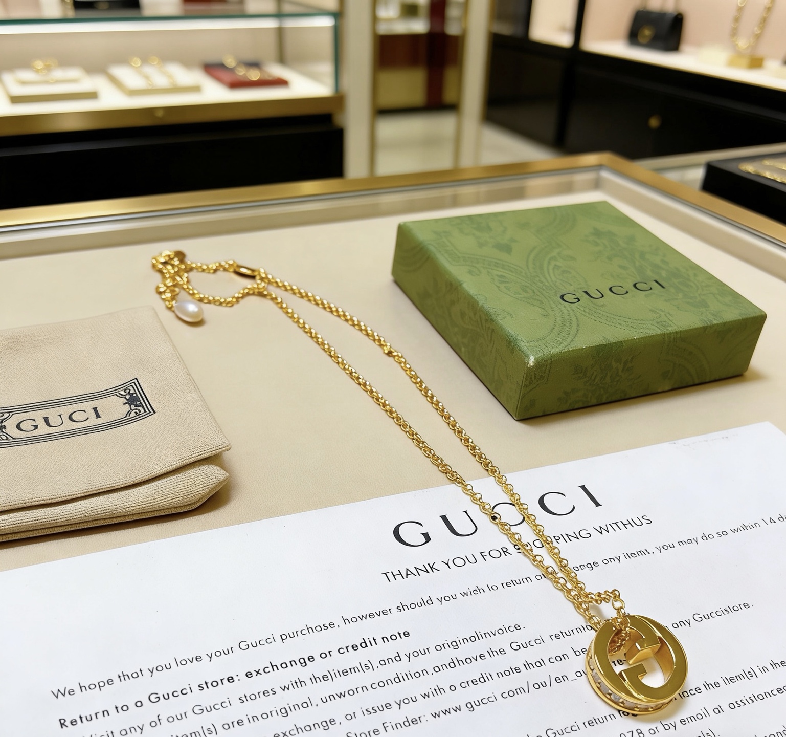 Gucci 抖音带货首选 𝐆𝐮𝐜𝐜𝐢古驰项链2026最新款链条档次更高 Anger Forest系列双G古驰项链 镶嵌钻