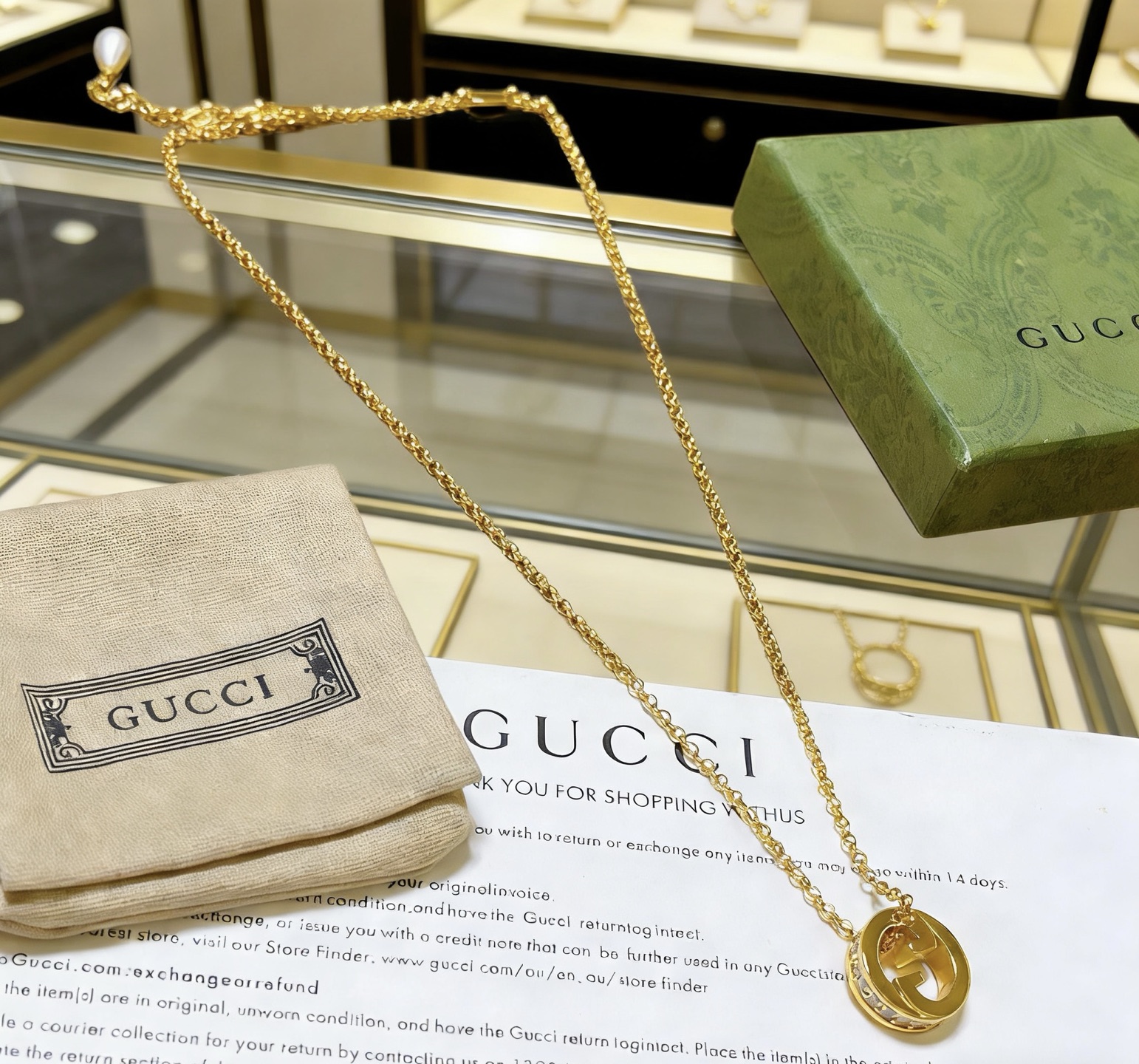 Gucci 抖音带货首选 𝐆𝐮𝐜𝐜𝐢古驰项链2026最新款链条档次更高 Anger Forest系列双G古驰项链 镶嵌钻