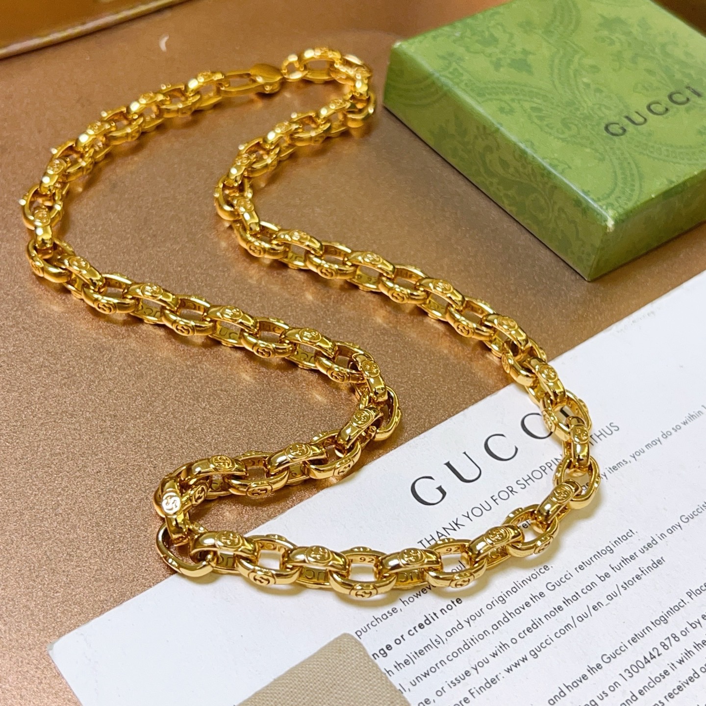 Gucci 𝐆𝐮𝐜𝐜𝐢古驰项链最新款加粗链条档次更高 纯手工制作 Anger Forest系列双g项链。 不退色