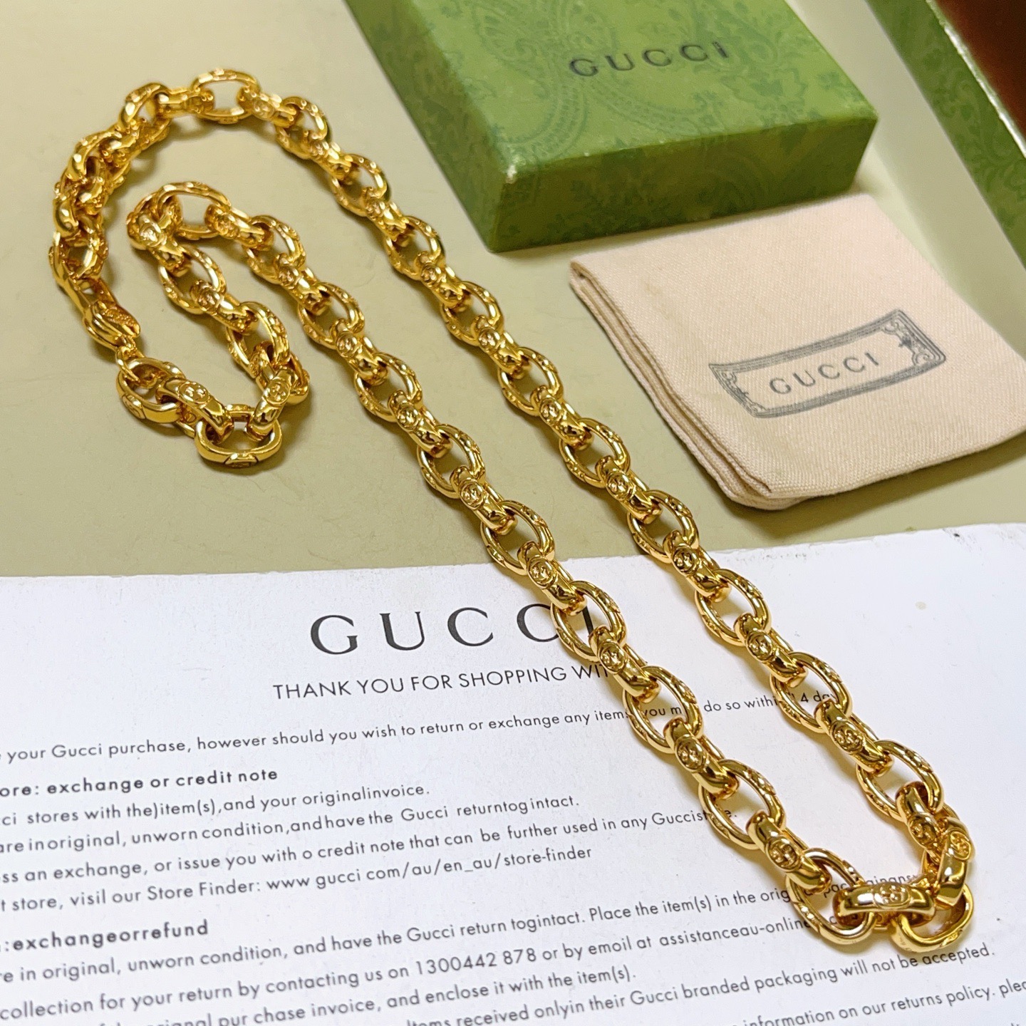 Gucci 𝐆𝐮𝐜𝐜𝐢古驰项链最新款加粗链条档次更高 纯手工制作 Anger Forest系列双g项链。 不退色