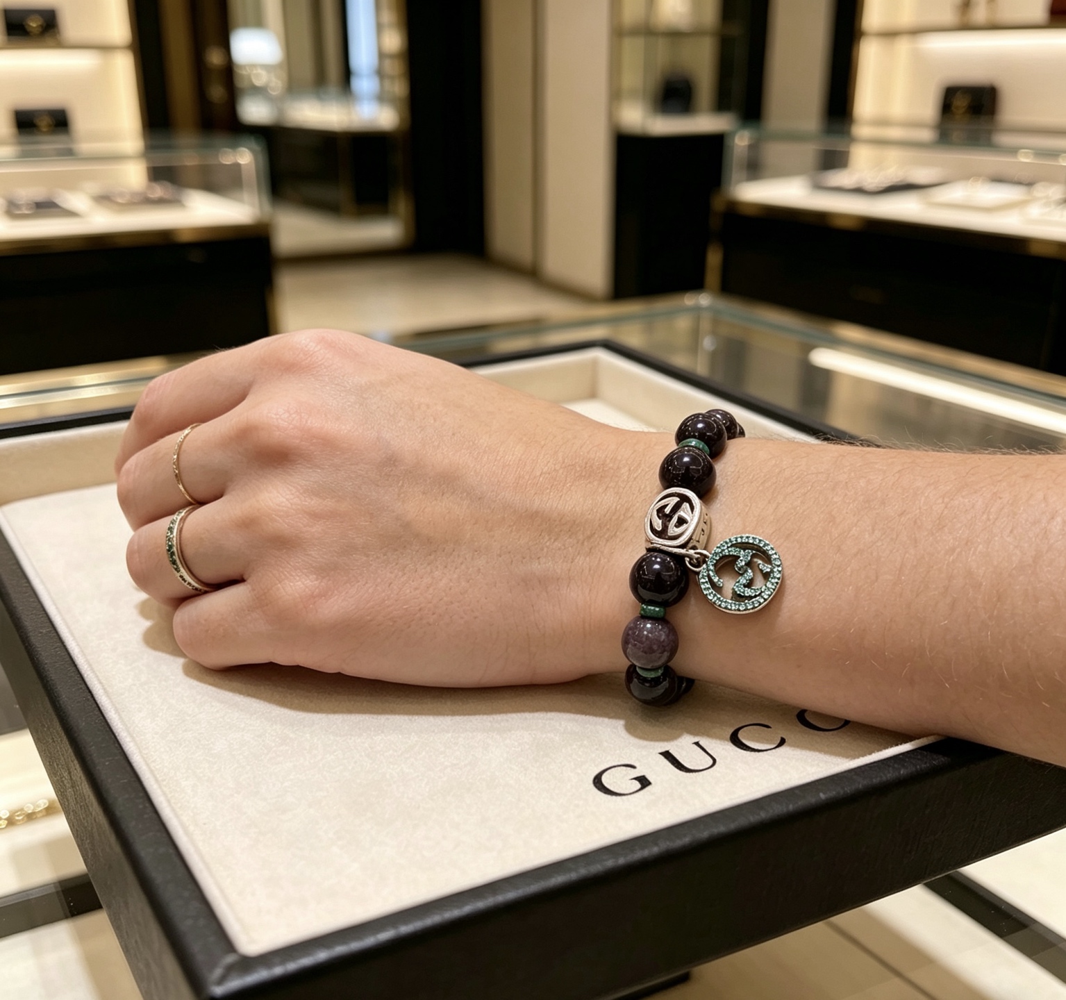 Gucci 新品发布会 古驰手链天然石 精工版本天然黑曜石古驰手链