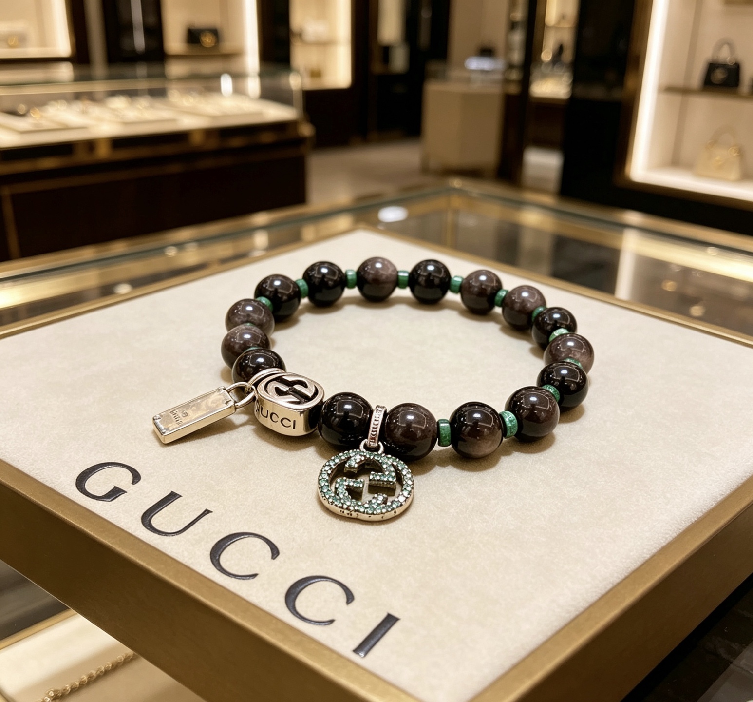 Gucci 新品发布会 古驰手链天然石 精工版本天然黑曜石古驰手链