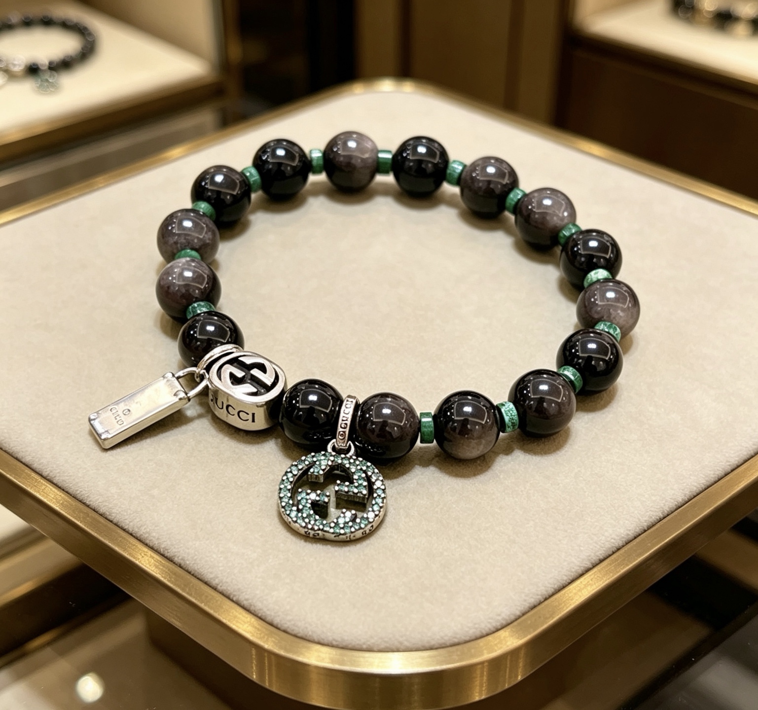 Gucci 新品发布会 古驰手链天然石 精工版本天然黑曜石古驰手链