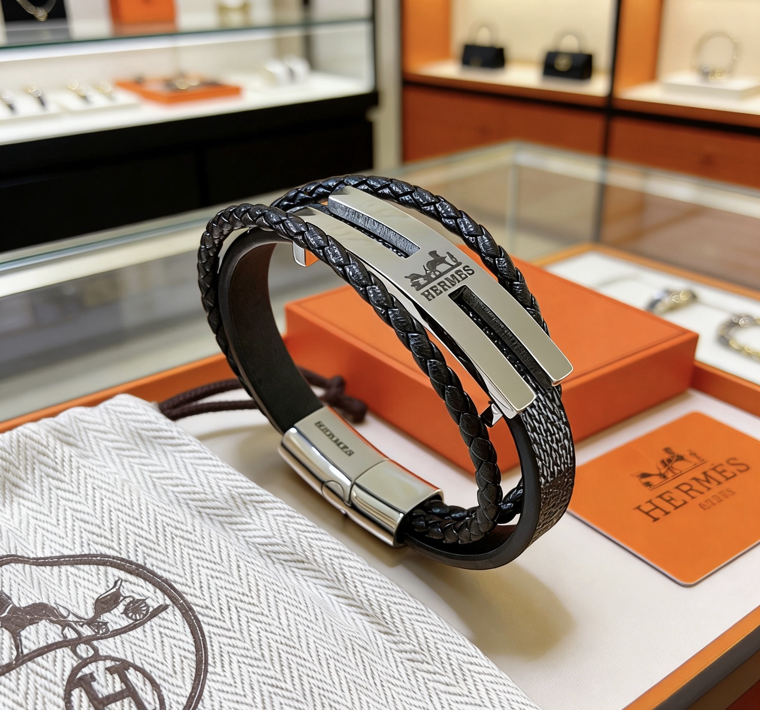 Hermès 新品发售 ‍⬛爱马仕手绳手环最新款纯手工头层牛皮材质档次更高 H系列系列 款系列手链手绳