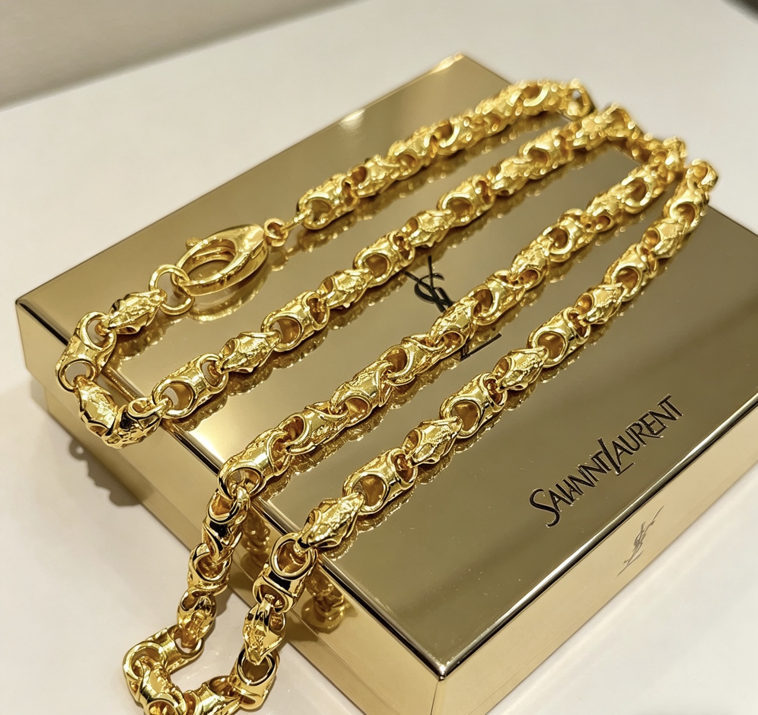 Saint Laurent Textured Anchor Chain necklace gold tone metal no accent stones 60cm