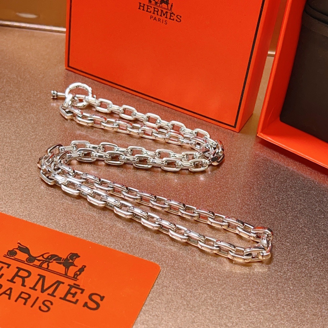 Hermes Chaine d Ancre necklace silver metal 60cm