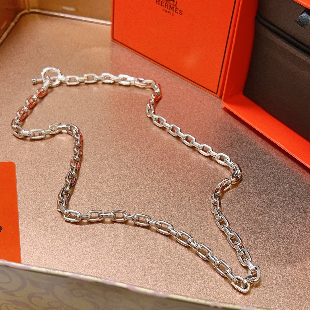 Hermes Chaine d Ancre necklace silver metal 60cm
