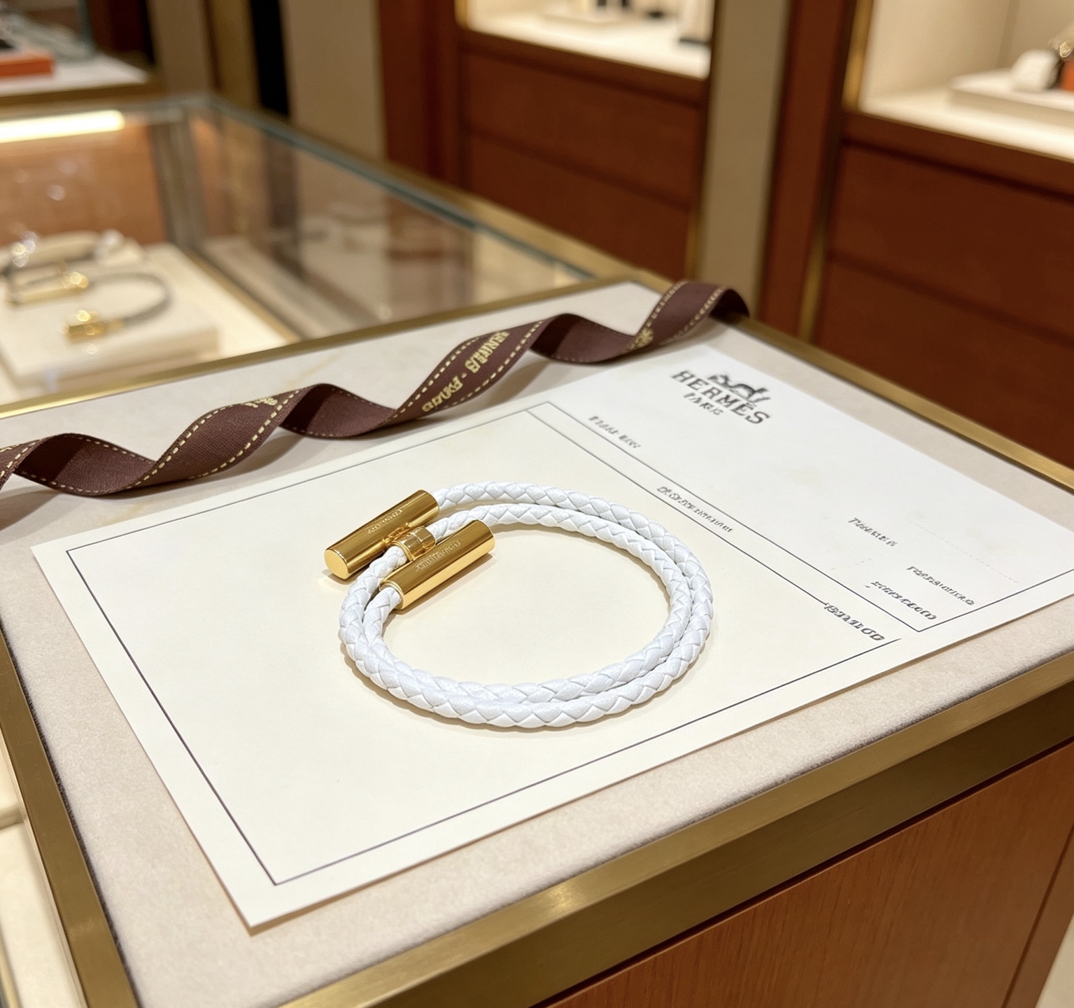 Hermes Tournis Tresse bracelet White braided leather with gold-plated metal hardware T3 17cm