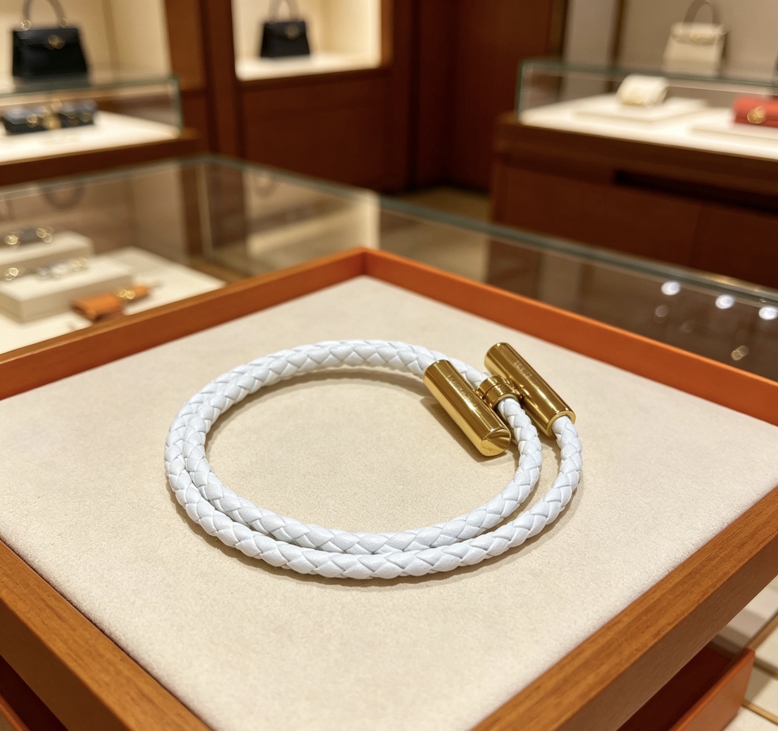 Hermes Tournis Tresse bracelet White braided leather with gold-plated metal hardware T3 17cm