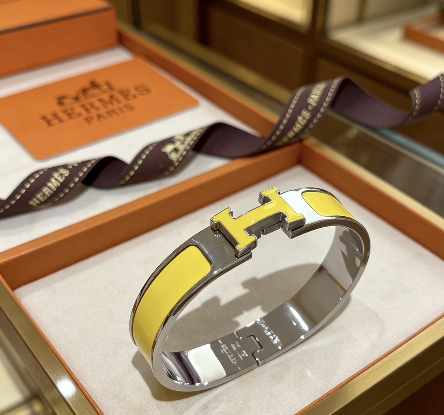 Hermes Clic H bracelet palladium-plated metal with yellow enamel PM